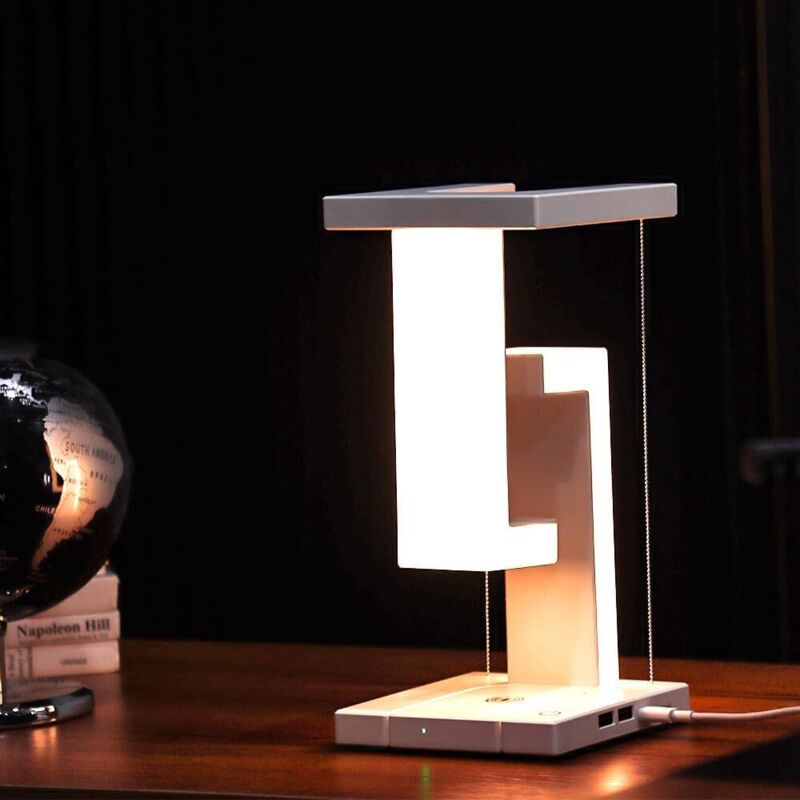 [niemals Verwendet] Kabellose Led-schreibtischlampe Mit Kabelloser Ladefunktion Für Smartphones – Anti-schwerkraft-schwebemechanismus, 3-stufige Berührungsempfindlichkeit