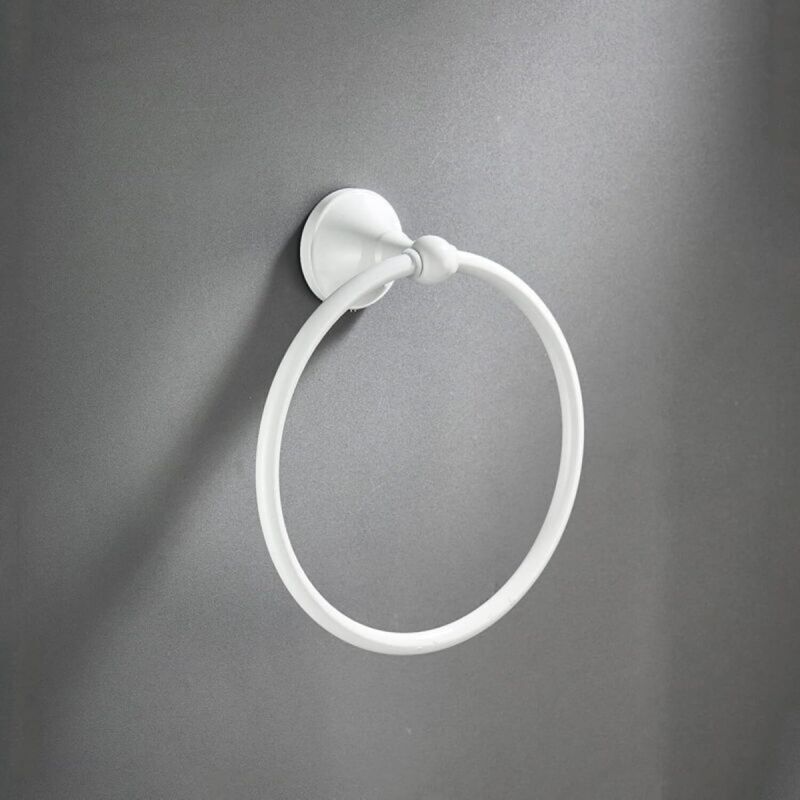 [niemals Verwendet] Weißer Handtuchring, Wandmontiertes Badezimmeraccessoire Aus Messing, Stoffring, Weißer Lack