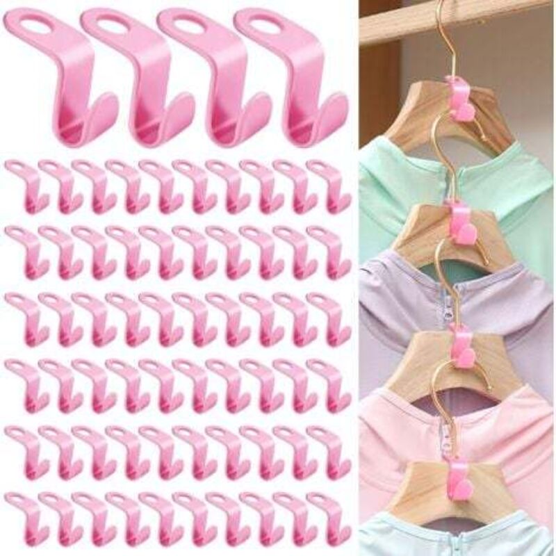 [niemals Verwendet] 64 Stück Kleiderbügelhaken, Verlängerungsclips, Verbindungshaken Für Platzsparende Mini-kaskadenkleiderbügel, Kleiderschrank-organizer (rosa)