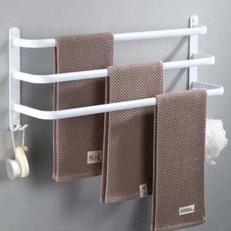 [niemals Verwendet] Handtuchhalter Aus Aluminium Für Badezimmer, 3 Stangen À 50 Cm, Kein Bohren Erforderlich, Für Bad Und Wc, Weiß