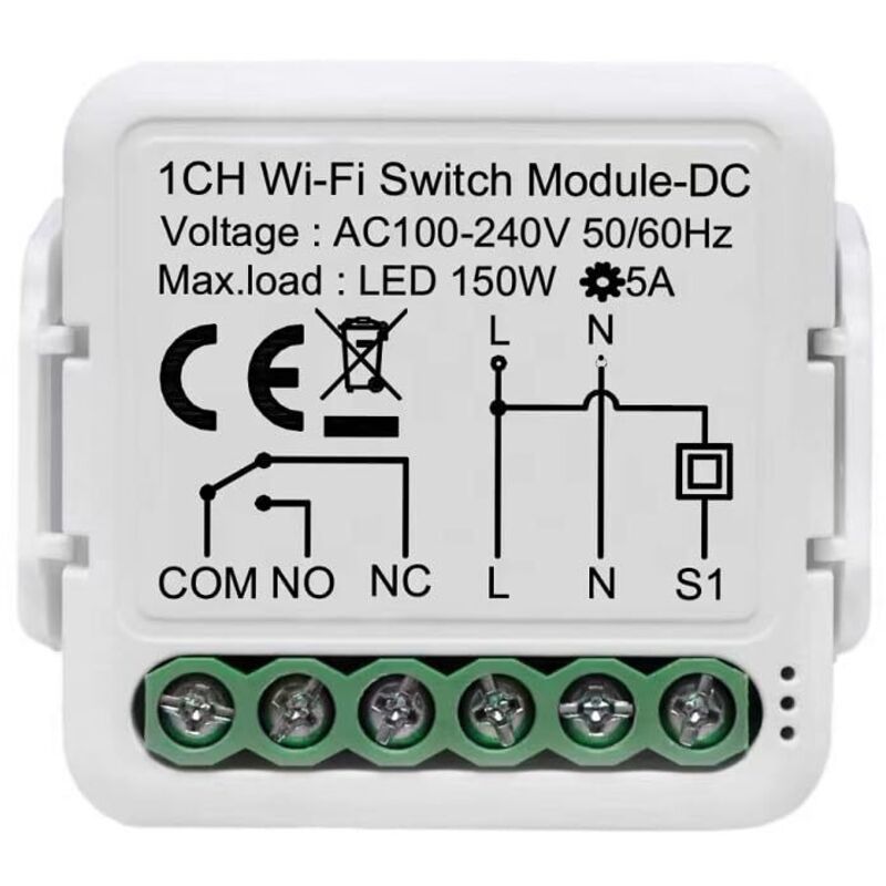 [niemals Verwendet] Tuya App-fähiges Wlan-relais-schaltmodul Mit Potentialfreiem Kontakt, 1 Kanal, Dc 12/24 V, Ac 100–240 V, Kompatibel Mit Alexa Und Google Home