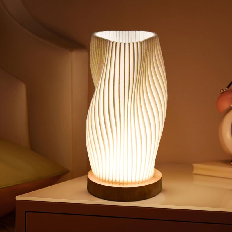 [niemals Verwendet] Dimmbare, Moderne Tisch- Und Nachttischlampe Mit Pla-schirm, Holzsockel, Warmes Und Romantisches Nachtlicht