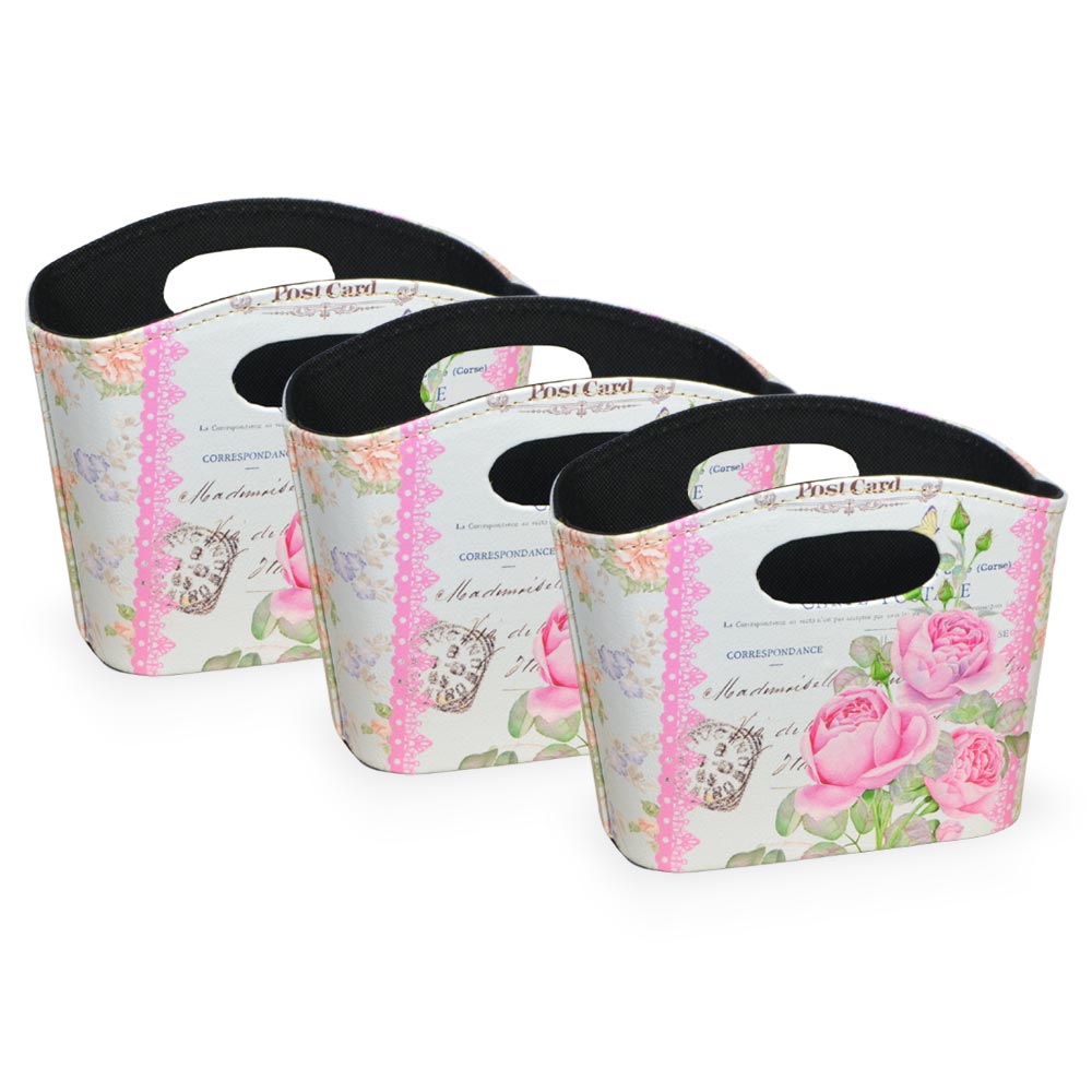 Blumenmuster-handtaschen Mit Rosa Gemusterten Henkeln, 3er-set, 19,5 X 8,5 X 15,5 Cm (höhe).
