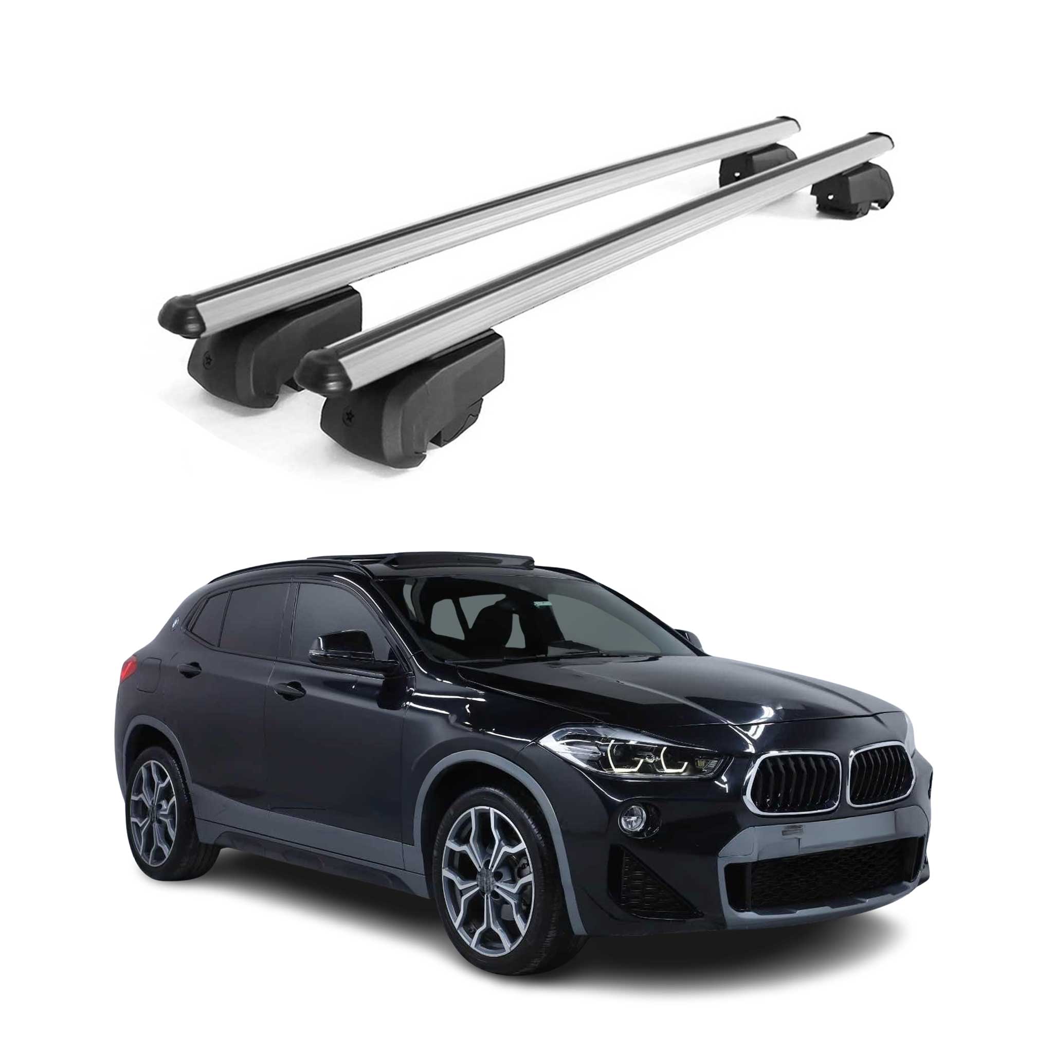 Omac Aluminium Dachträger Querträger Für Bmw X2 F39 2018-2023 – City Crash – Iso/pas 11154:2006 – Abschließbar – Max. 75 Kg – 2 Stangen Silber