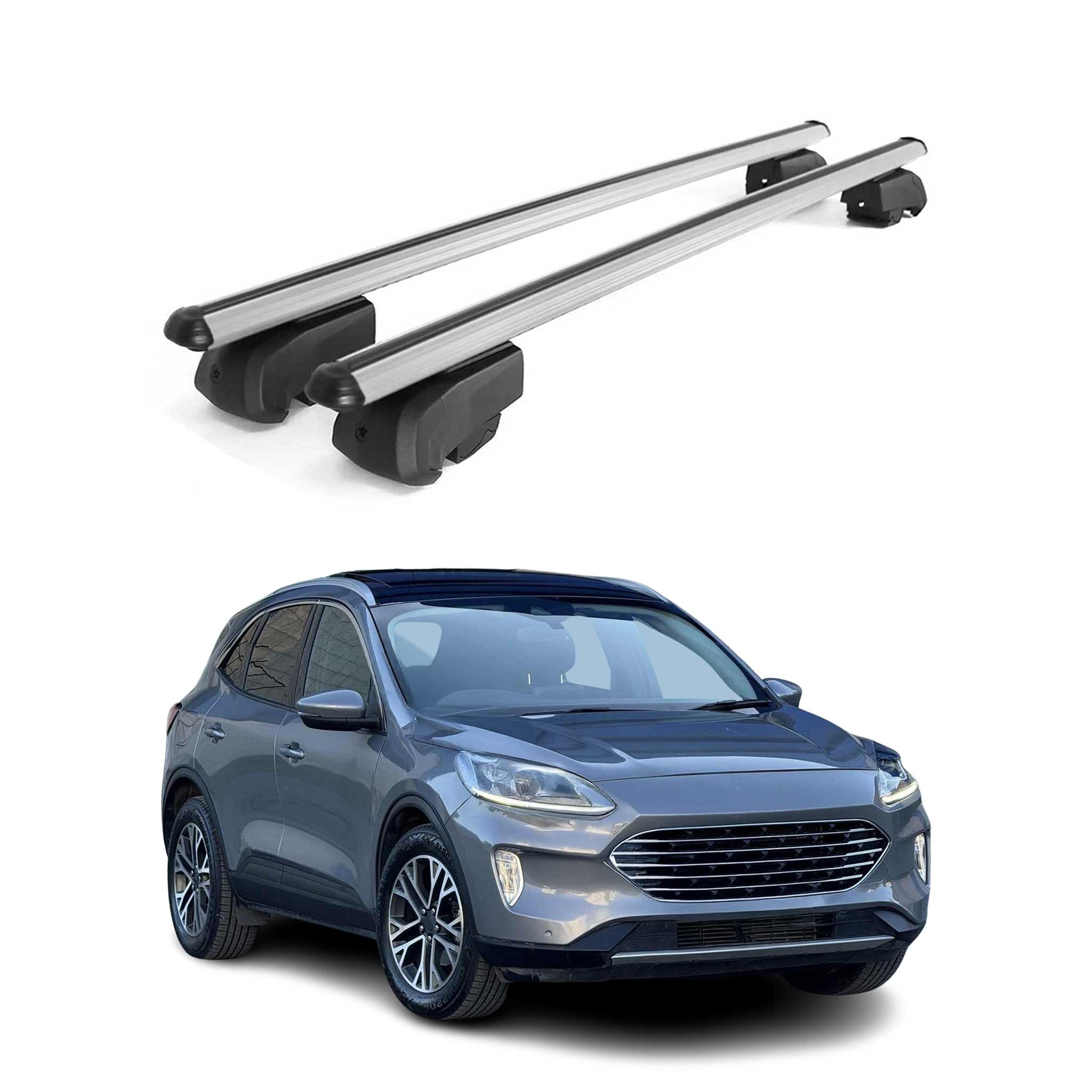 Omac Aluminium Dachträger Querträger Für Ford Kuga Iii 2019-2026 – City Crash – Iso/pas 11154:2006 – Abschließbar – Max. 75kg – 2 Stangen Silber