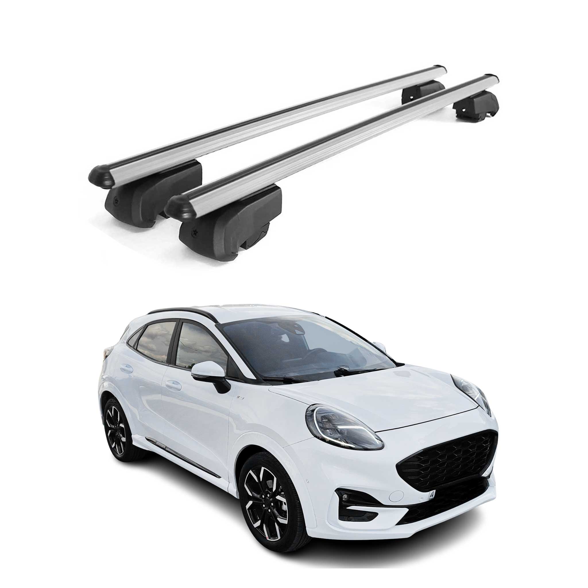 Omac Aluminium Dachträger Querträger Für Ford Puma 2019-2026 – City Crash – Iso/pas 11154:2006 – Abschließbar – Max. 75 Kg – 2 Stangen Silber