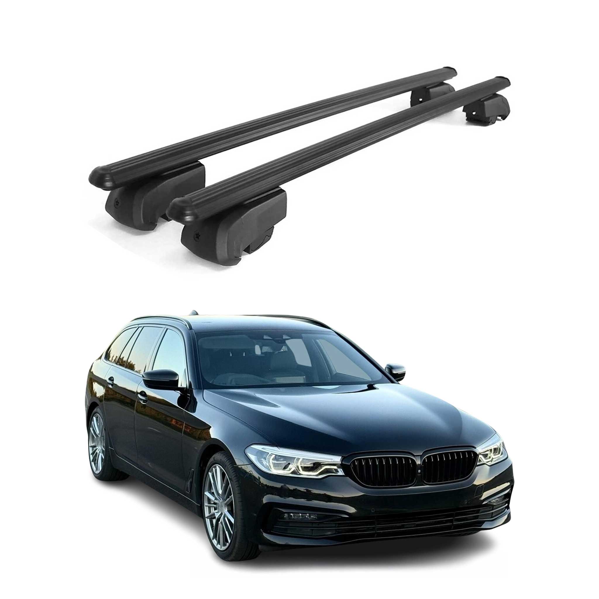 Omac Aluminium Dachträger Querträger Für Bmw 5er Touring G31 2017-2023 – City Crash – Iso/pas 11154:2006 – Abschließbar – Max. 75 Kg – 2 Stangen Schwarz