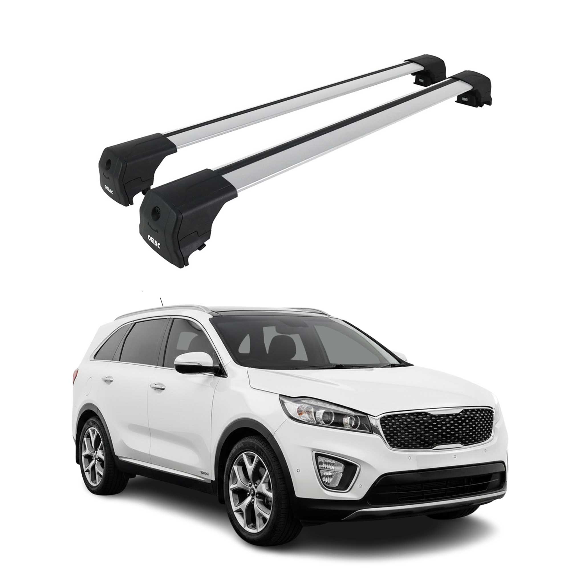 Omac Aluminium Dachträger Querträger Für Kia Sorento Mk3 2015-2020 – City Crash – Iso/pas 11154:2006 – Abschließbar – Max. 75 Kg – 2 Stangen Silber