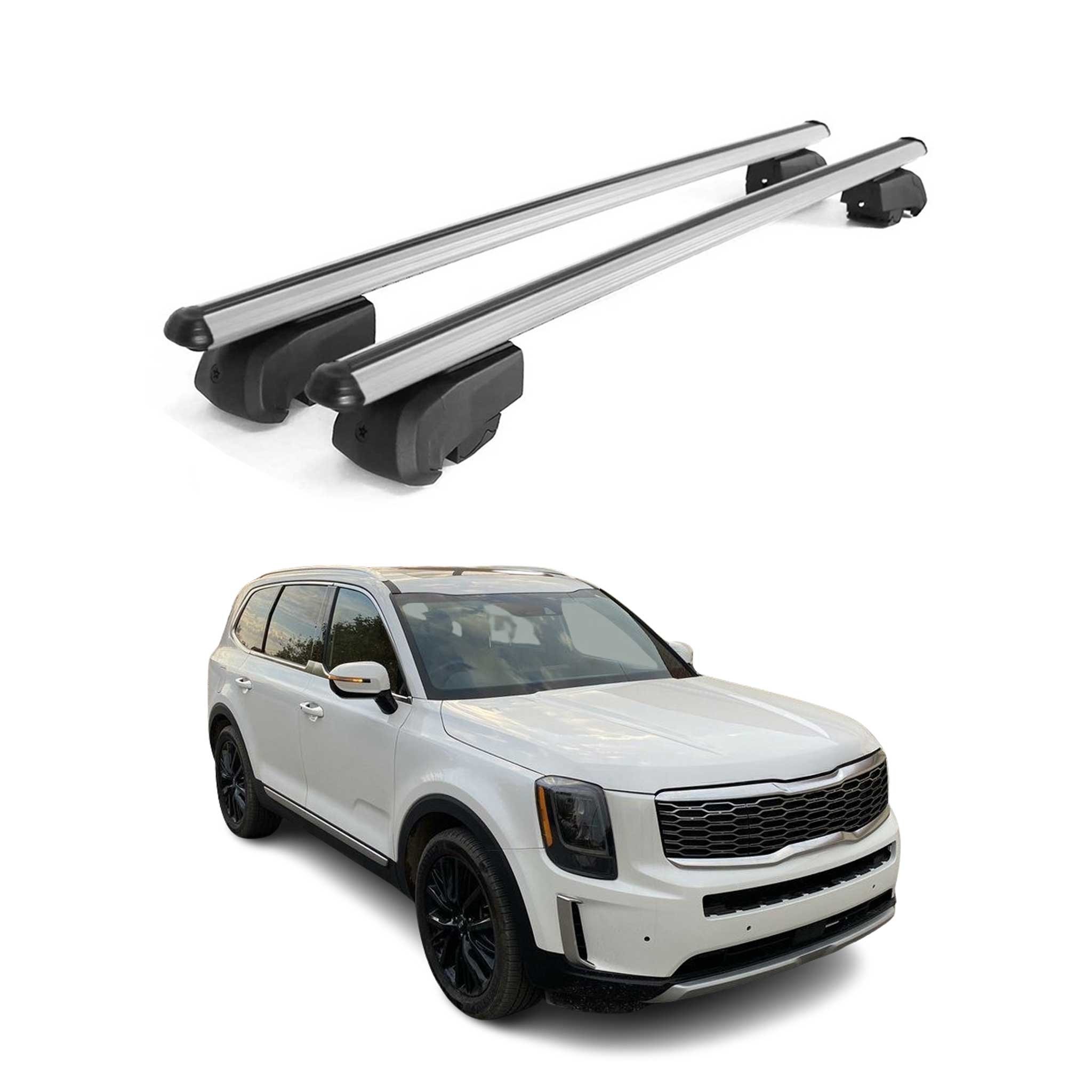 Omac Aluminium Dachträger Querträger Für Kia Telluride 2020-2026 – City Crash – Iso/pas 11154:2006 – Abschließbar – Max. 75 Kg – 2 Stangen Silber