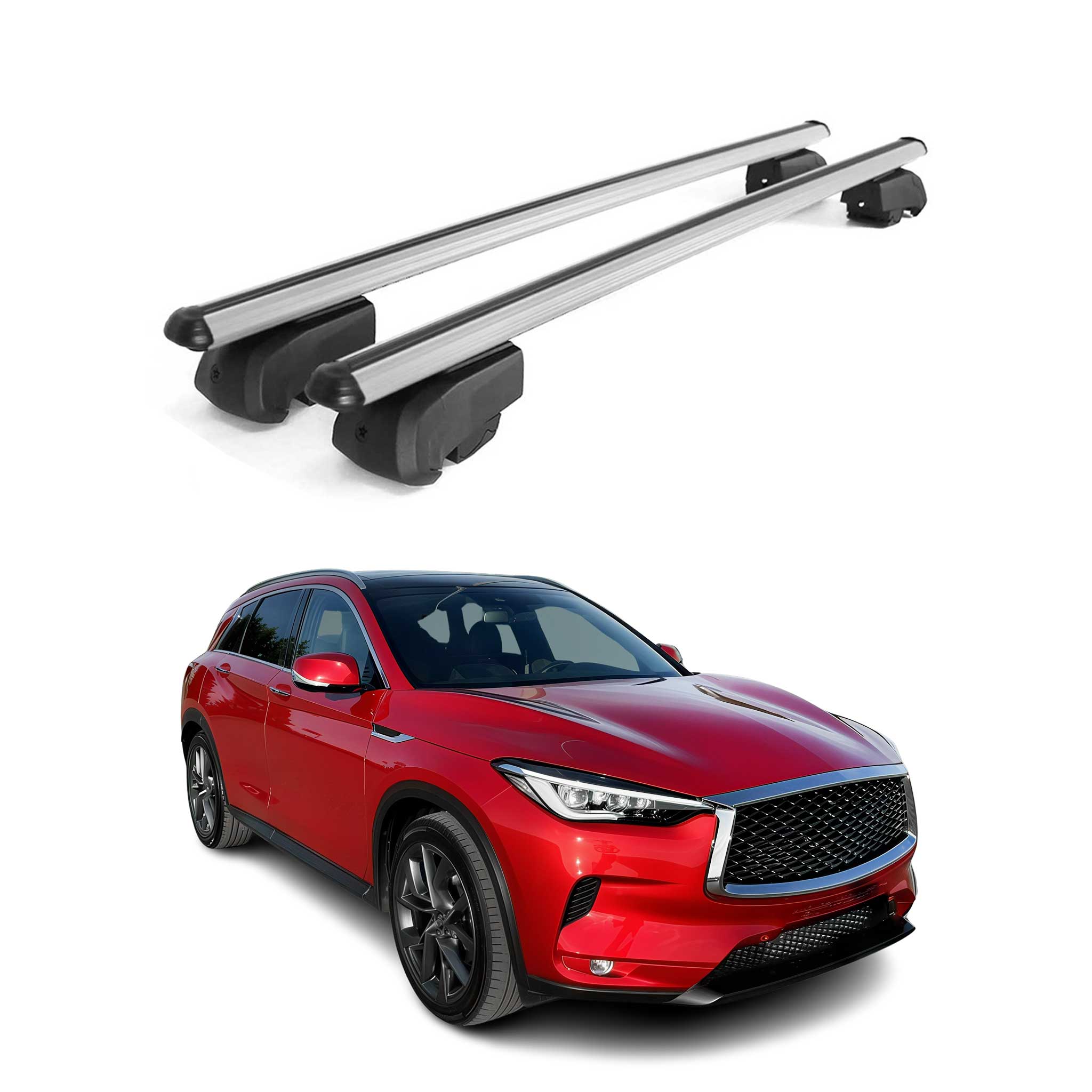 Omac Aluminium Dachträger Querträger Für Infiniti Qx50 I 2013-2017 – City Crash – Iso/pas 11154:2006 – Abschließbar – Max. 75 Kg – 2 Stangen Silber