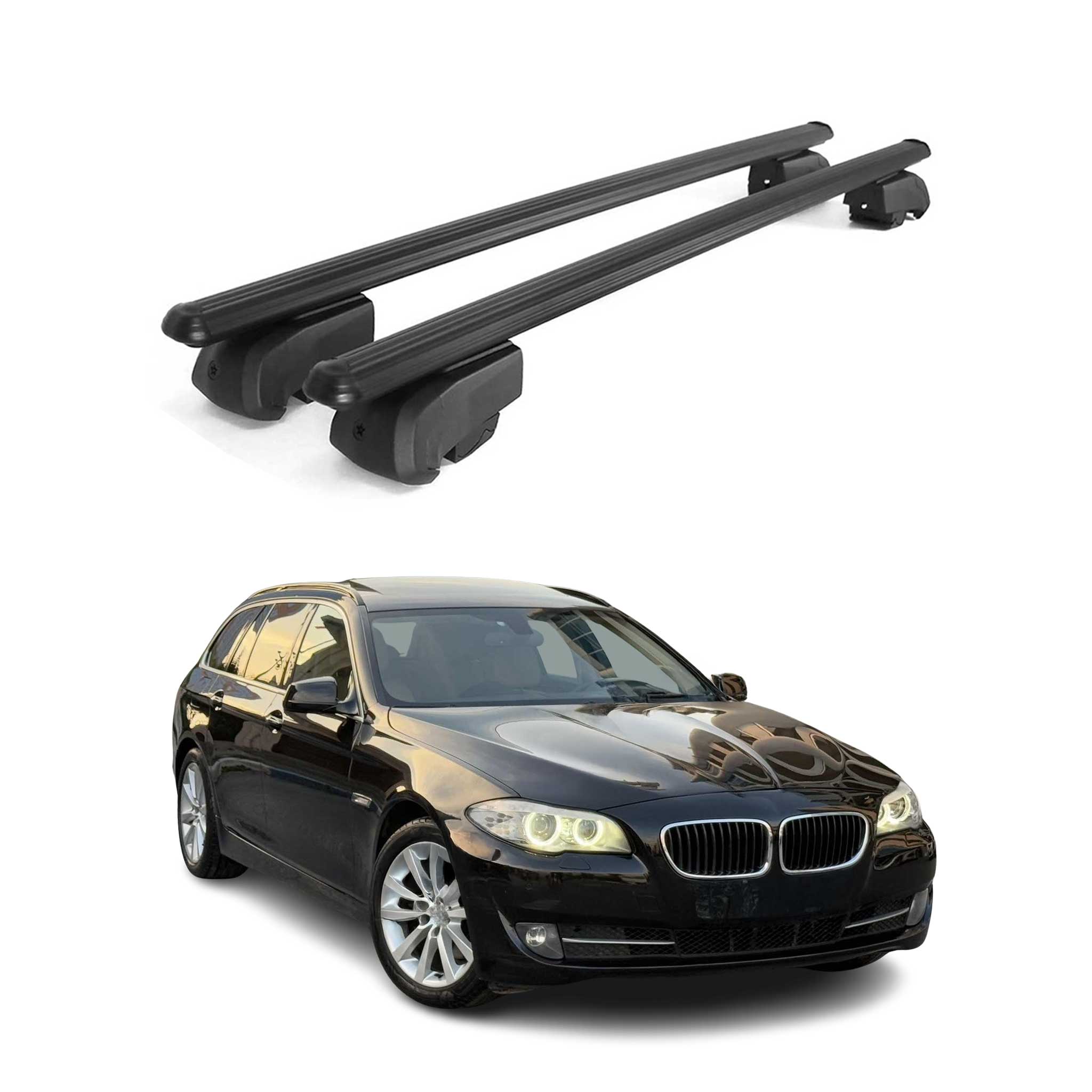 Omac Aluminium Dachträger Querträger Für Bmw 5er F11 Touring 2009-2017 – City Crash – Iso/pas 11154:2006 – Abschließbar – Max. 75 Kg – 2 Stangen Schwarz