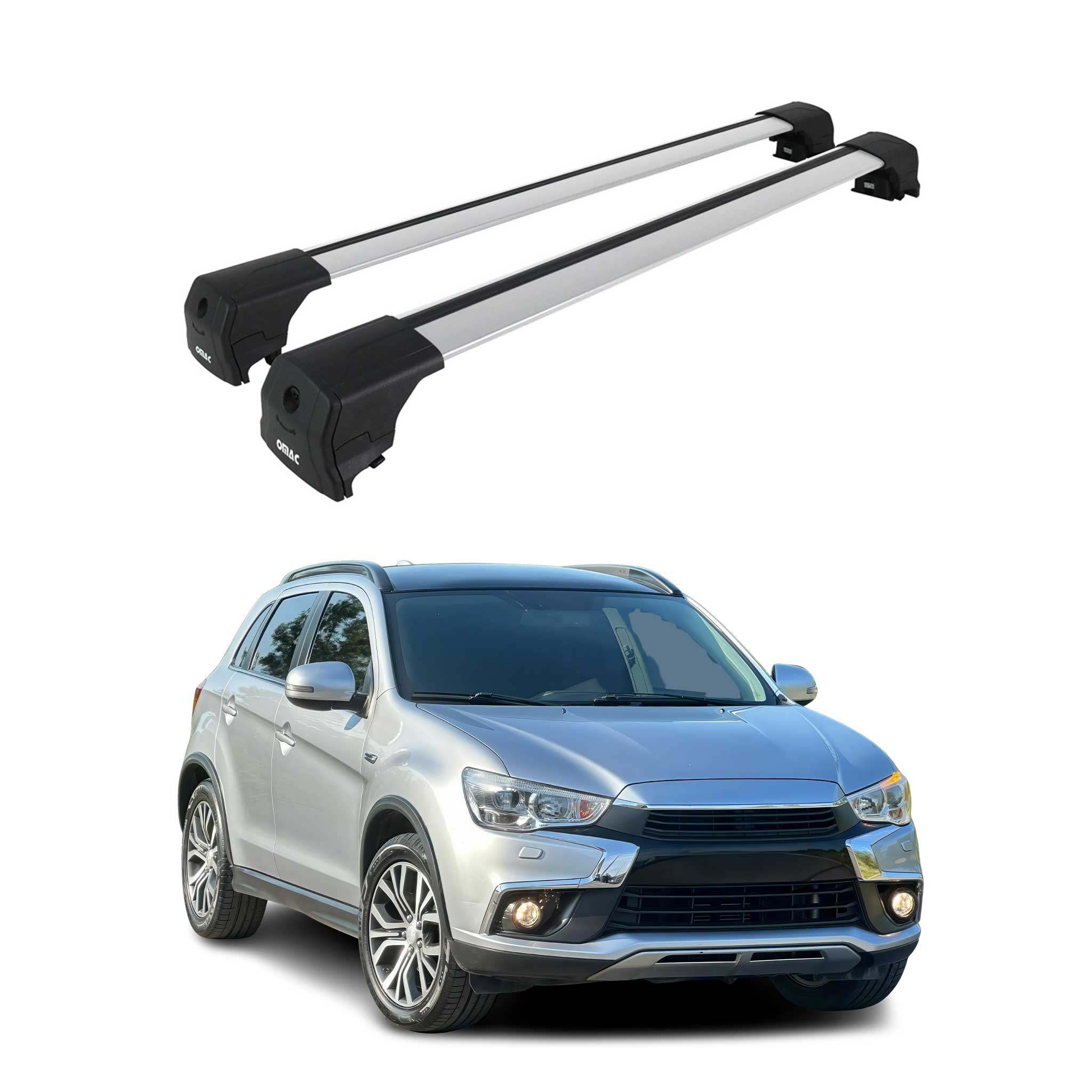 Omac Aluminium Dachträger Querträger Für Mitsubishi Asx 2010-2023 – City Crash – Iso/pas 11154:2006 – Abschließbar – Max. 75 Kg – 2 Stangen Silber