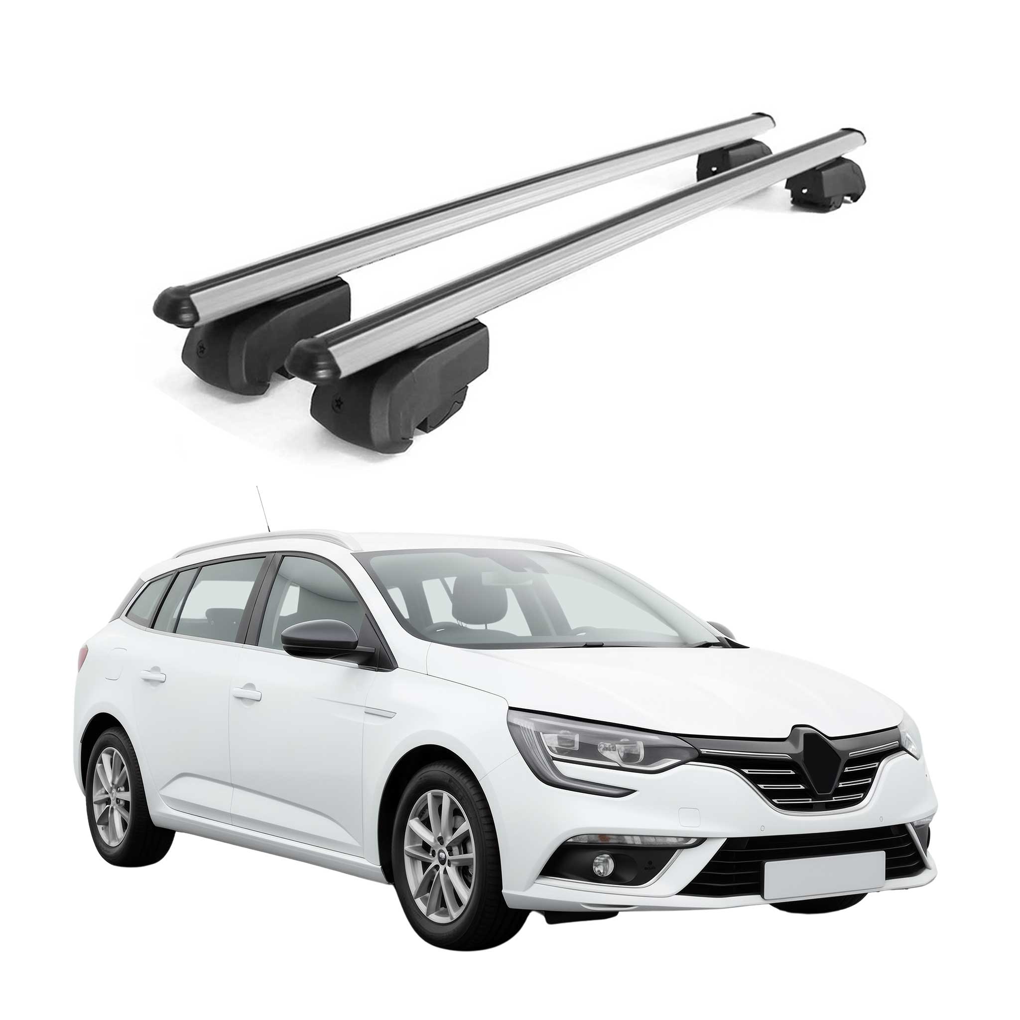 Omac Aluminium Dachträger Querträger Für Renault Megane Iv Grandtour 2016-2022 – City Crash – Iso/pas 11154:2006 – Abschließbar – Max. 75 Kg – 2 Stangen Silber