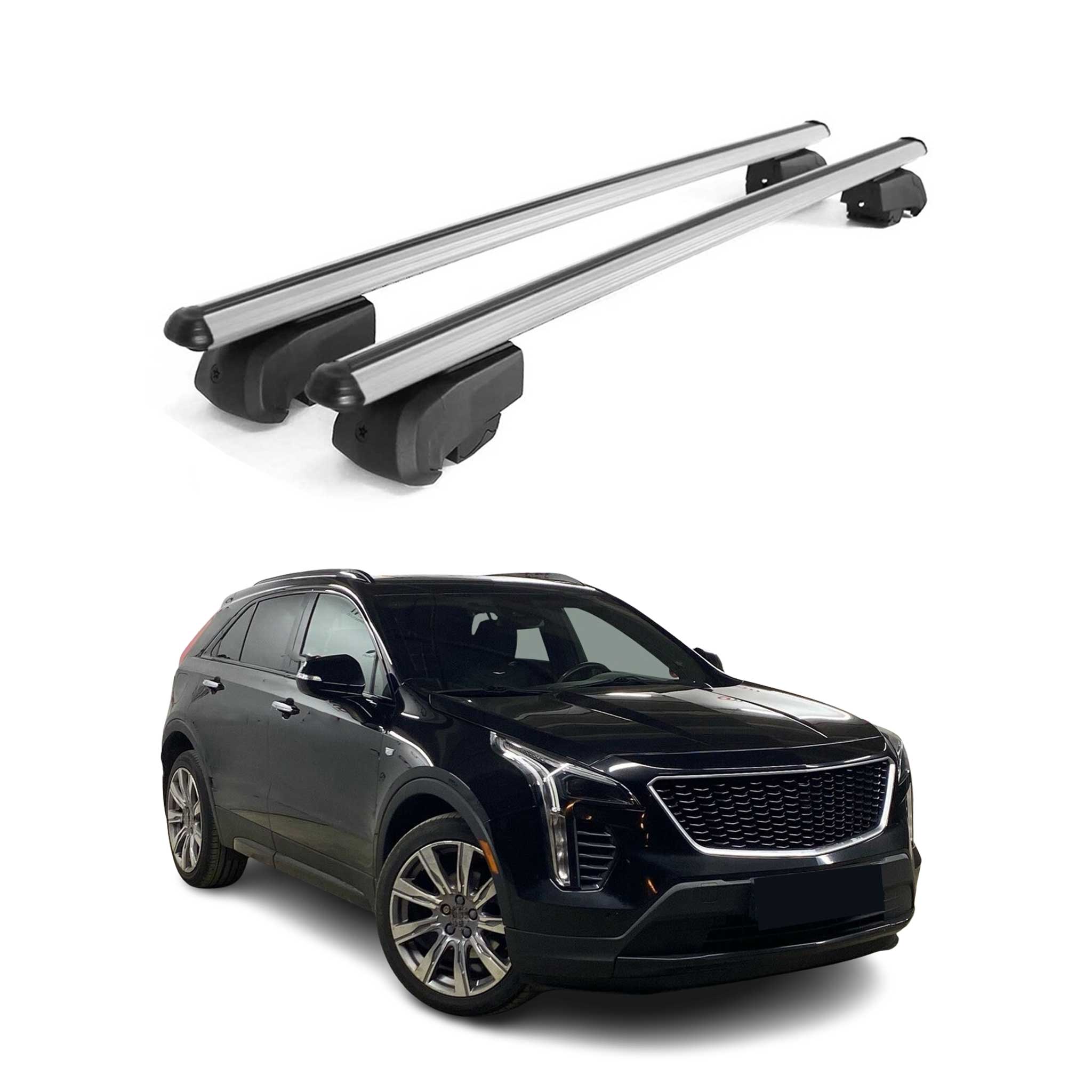 Omac Aluminium Dachträger Querträger Für Cadillac Xt4 2018-2026 – City Crash – Iso/pas 11154:2006 – Abschließbar – Max. 75 Kg – 2 Stangen Silber