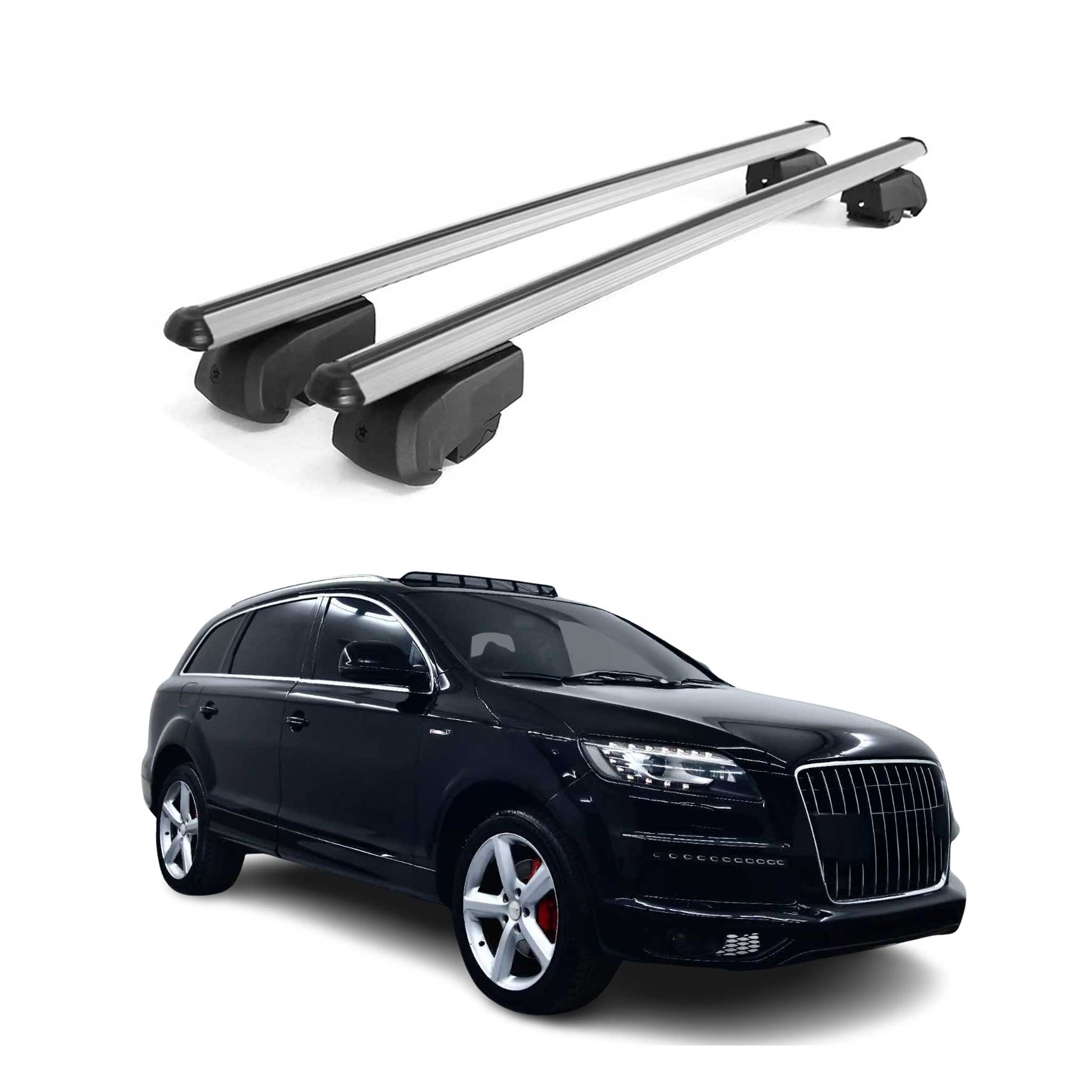Omac Aluminium Dachträger Querträger Für Audi Q7 4l 2006-2015 – City Crash – Iso/pas 11154:2006 – Abschließbar – Max. 75 Kg – 2 Stangen Silber