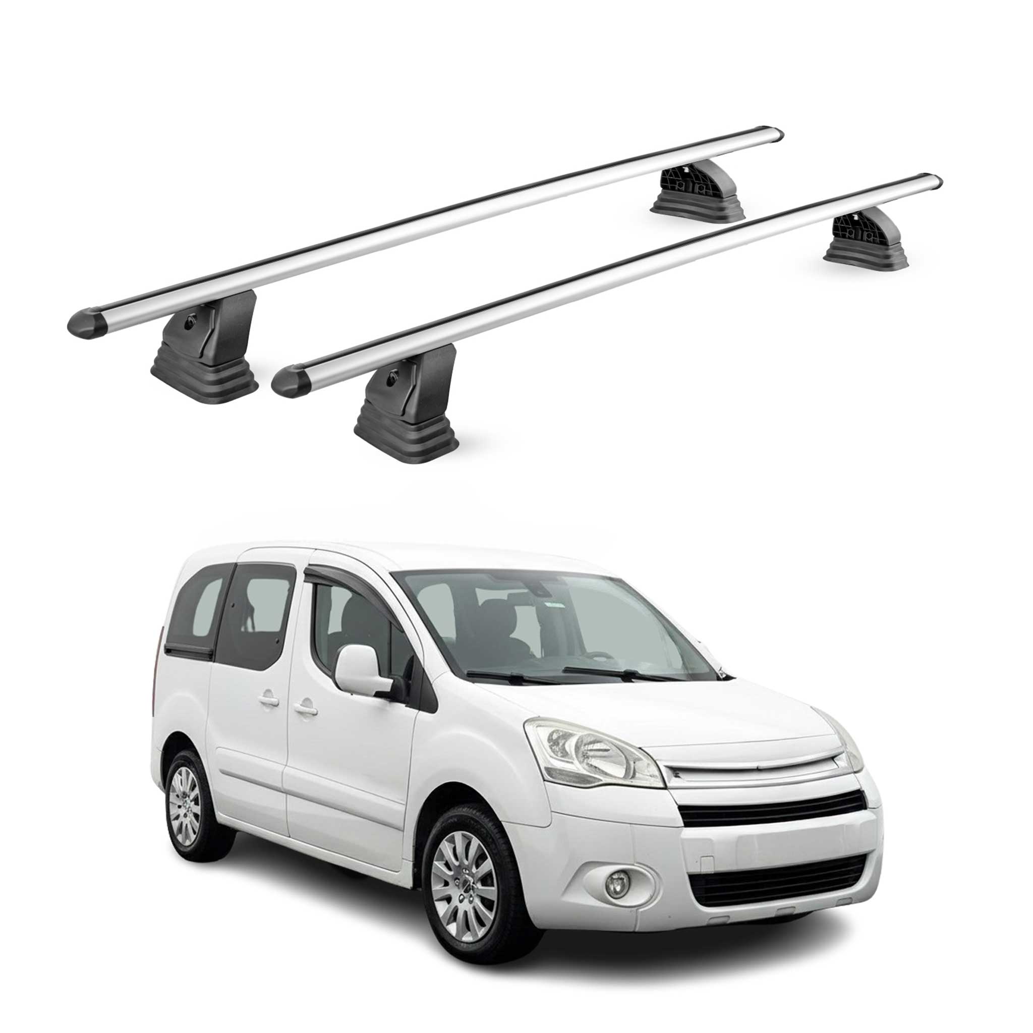 Omac Aluminium Dachträger Querträger Für Citroen Berlingo Ii 2008-2018 – Tüv / Din 75302:2019 – Abschließbar – T-nut – Max. 75 Kg – 2 Stangen – Silber