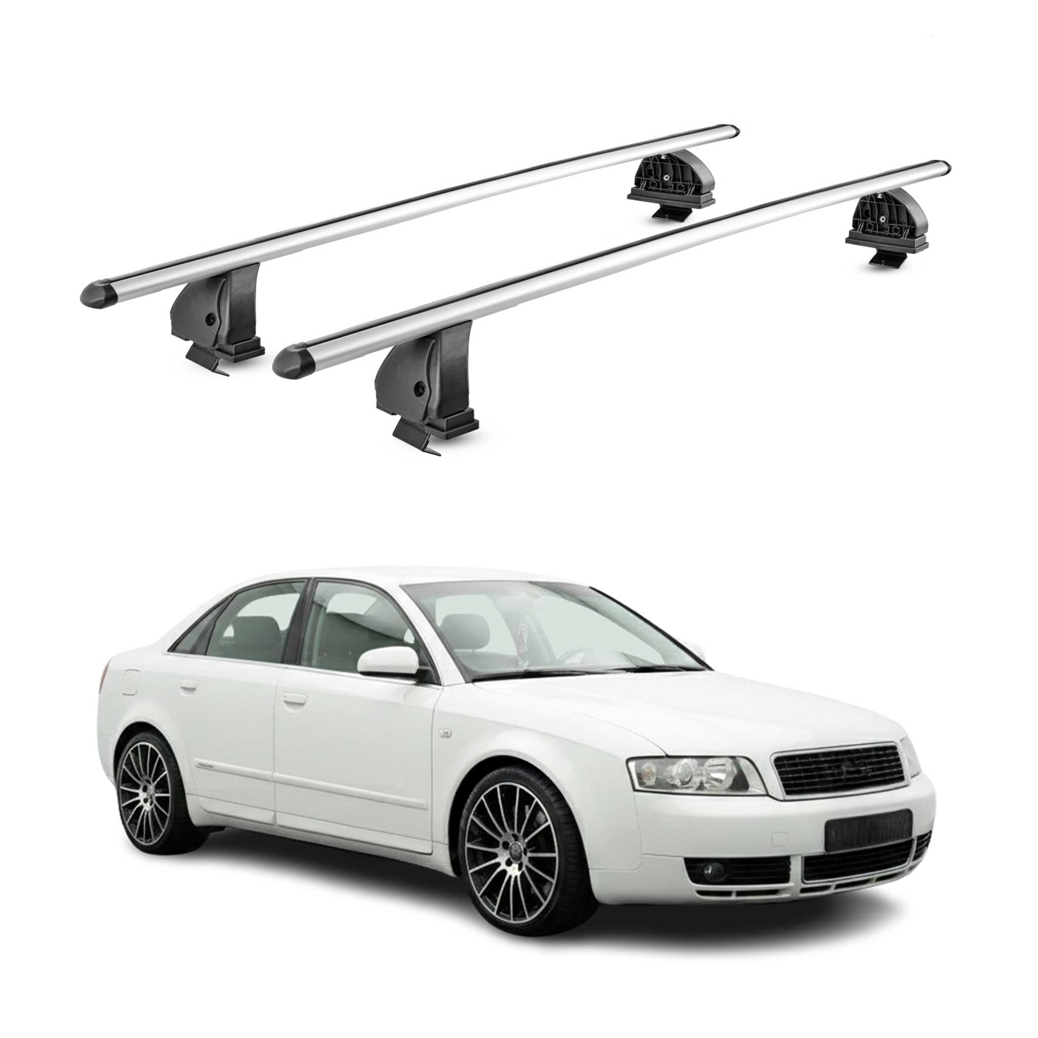 Omac Aluminium Dachträger Querträger Für Audi A4 B6 Limo 2001-2004 – Tüv / Din 75302:2019 – Abschließbar – T-nut – Max. 75 Kg – 2 Stangen – Silber