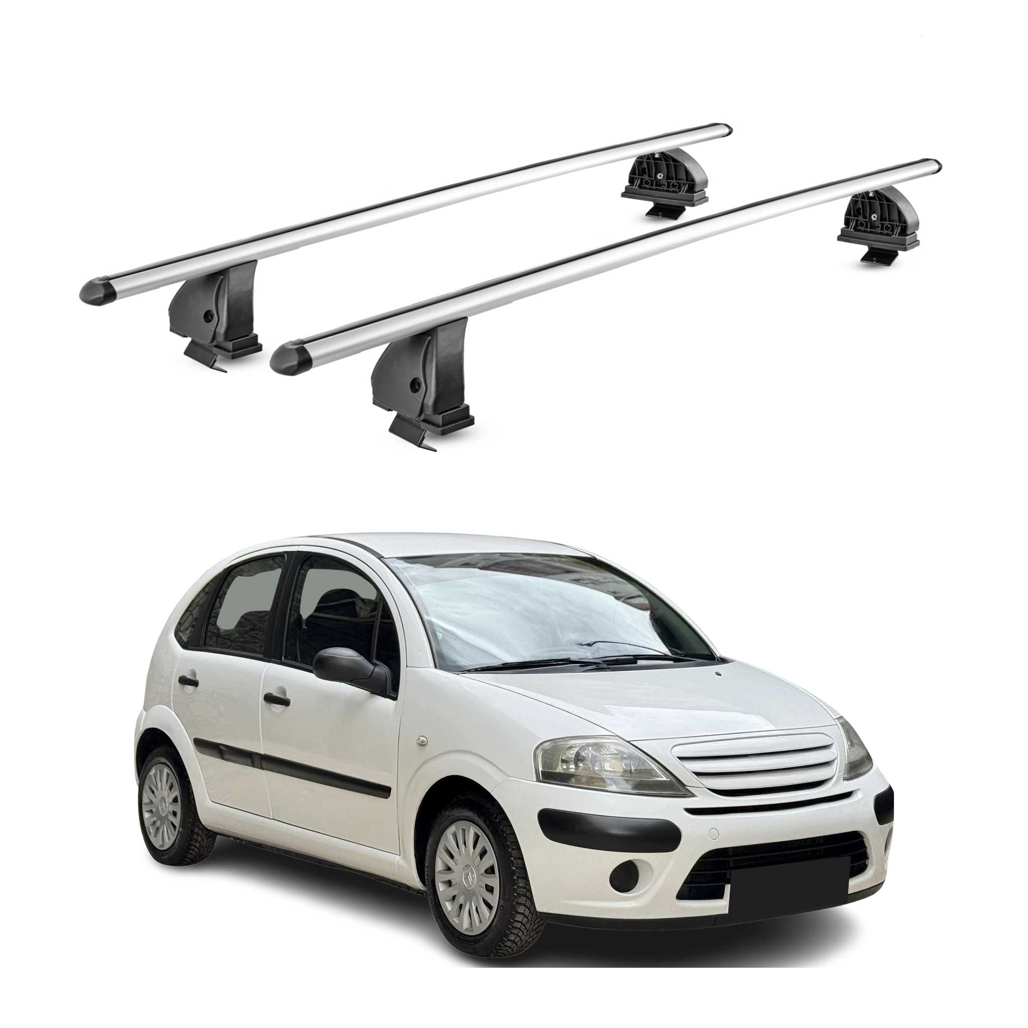 Omac Aluminium Dachträger Querträger Für Citroen C3 I 2002-2009 – Tüv / Din 75302:2019 – Abschließbar – T-nut – Max. 75 Kg – 2 Stangen – Silber