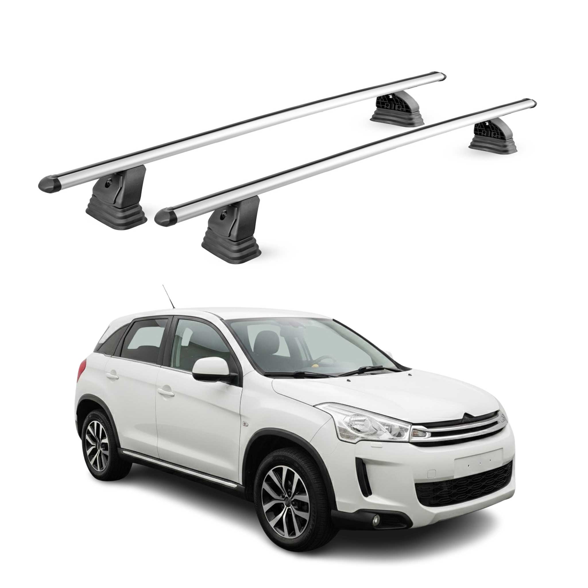 Omac Aluminium Dachträger Querträger Für Citroen C4 Aircross 2012-2017 – Tüv / Din 75302:2019 – Abschließbar – T-nut – Max. 75 Kg – 2 Stangen – Silber