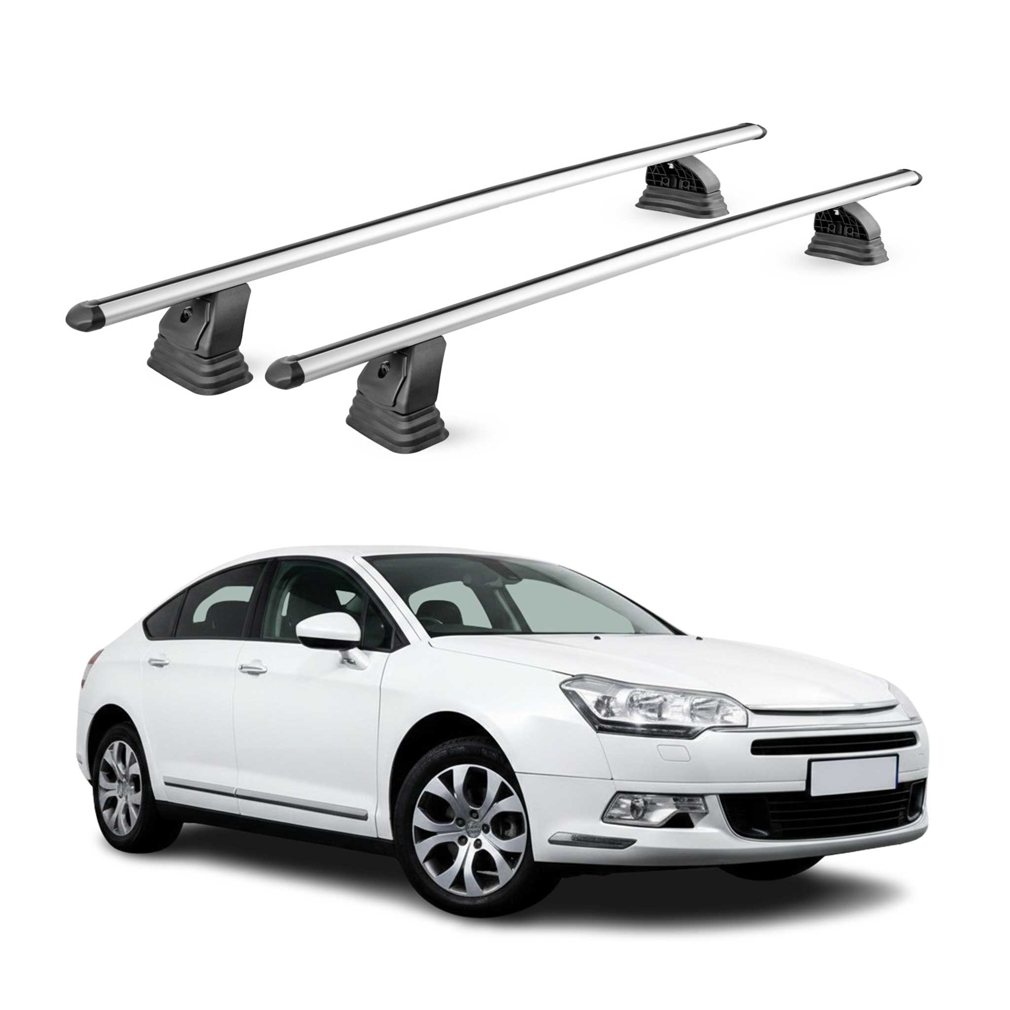 Omac Aluminium Dachträger Querträger Für Citroen C5 Ii 2008-2017 – Tüv / Din 75302:2019 – Abschließbar – T-nut – Max. 75 Kg – 2 Stangen – Silber