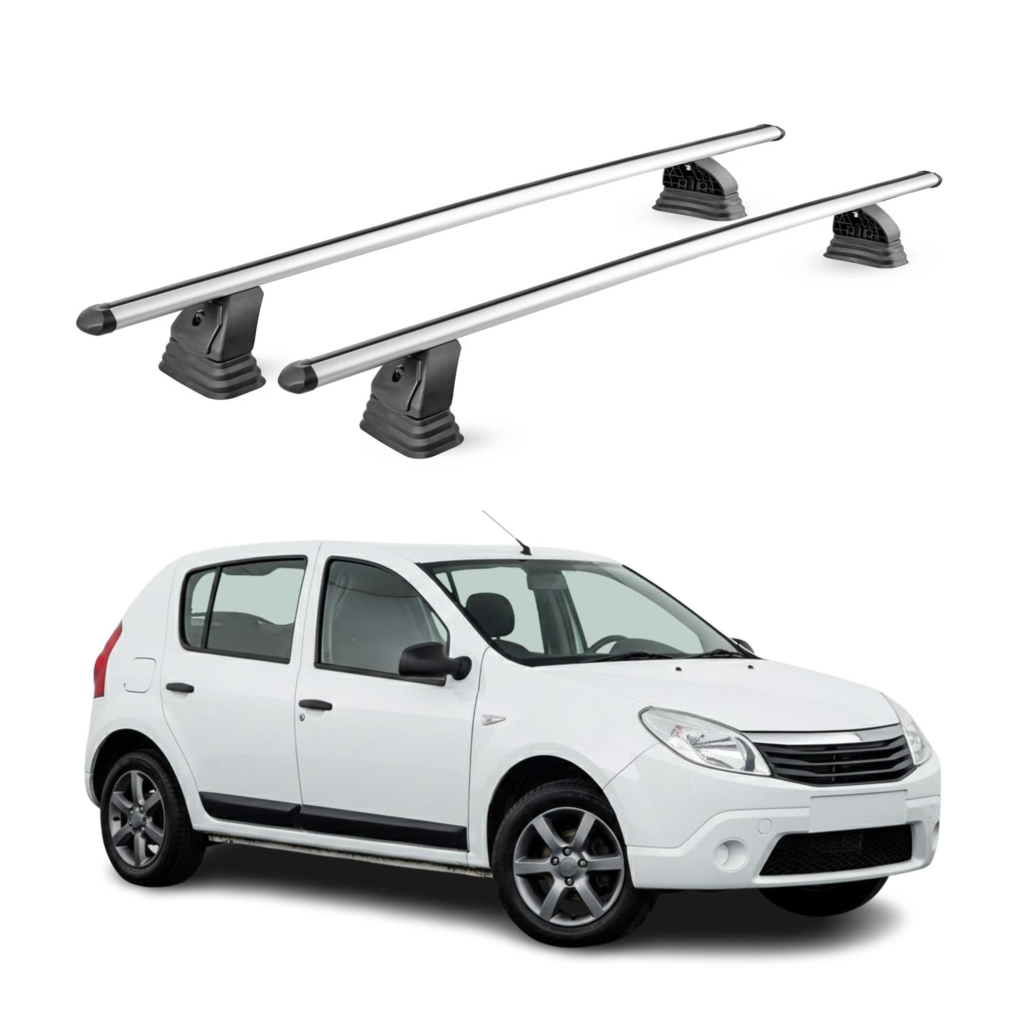 Omac Aluminium Dachträger Querträger Für Dacia Sandero I 2008-2012 – Tüv / Din 75302:2019 – Abschließbar – T-nut – Max. 75 Kg – 2 Stangen – Silber