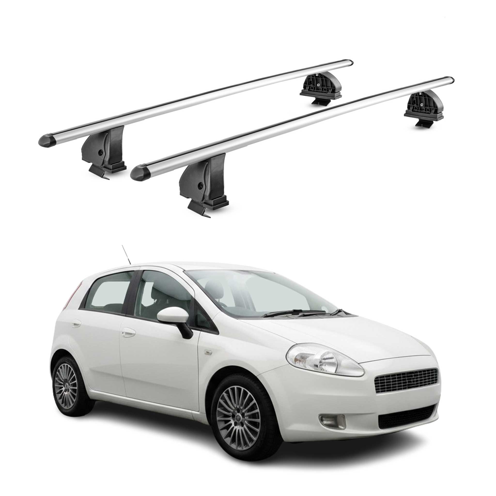 Omac Aluminium Dachträger Querträger Für Fiat Grande Punto Punto Evo 2005-2018 – Tüv / Din 75302:2019 – Abschließbar – T-nut – Max. 75 Kg – 2 Stangen – Silber