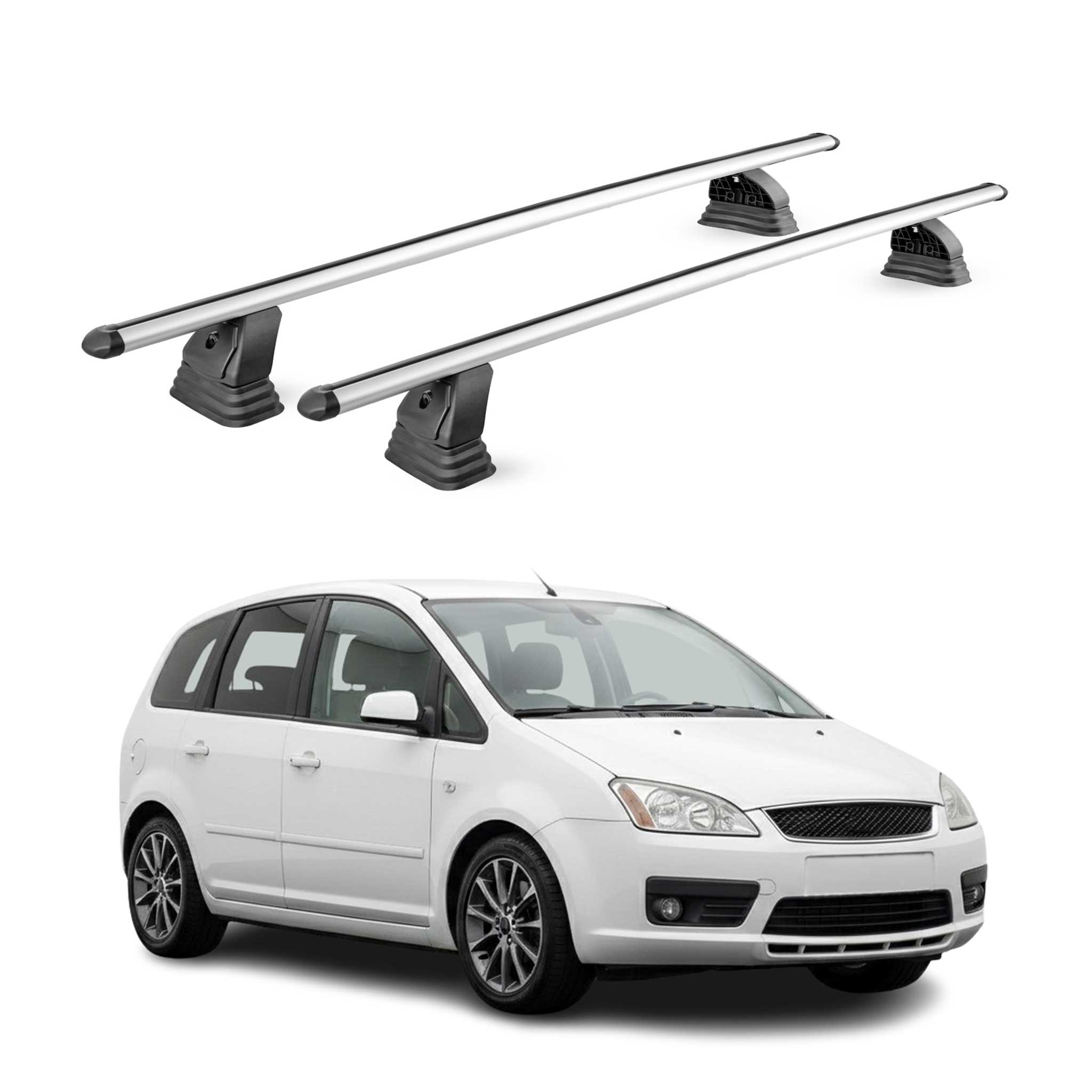 Omac Aluminium Dachträger Querträger Für Ford C-max I 2003-2010 – Tüv / Din 75302:2019 – Abschließbar – T-nut – Max. 75 Kg – 2 Stangen – Silber