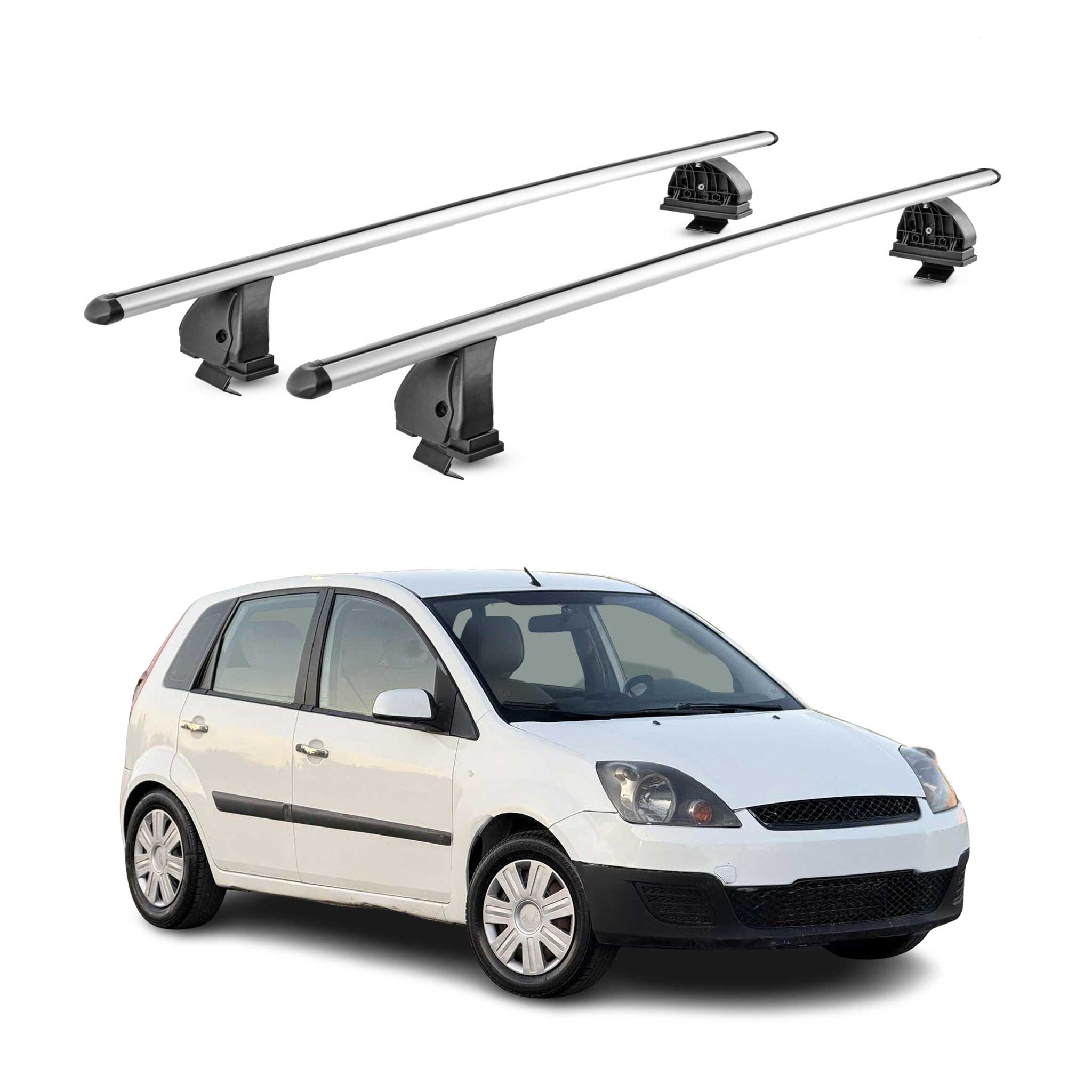 Omac Aluminium Dachträger Querträger Für Ford Fiesta V Schrägheck 2002-2008 – Tüv / Din 75302:2019 – Abschließbar – T-nut – Max. 75 Kg – 2 Stangen – Silber