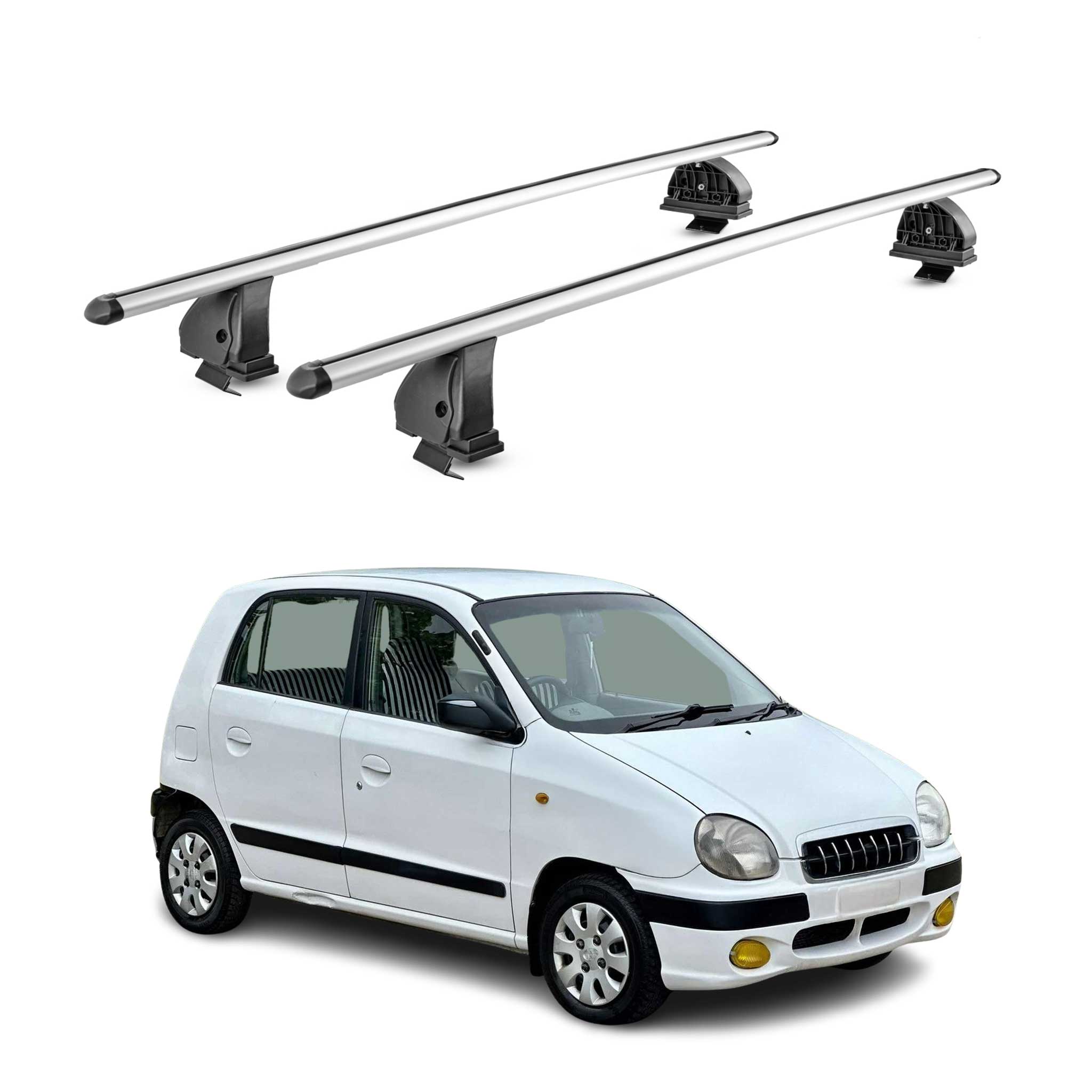 Omac Aluminium Dachträger Querträger Für Hyundai Atos Prime 1999-2007 – Tüv / Din 75302:2019 – Abschließbar – T-nut – Max. 75 Kg – 2 Stangen – Silber