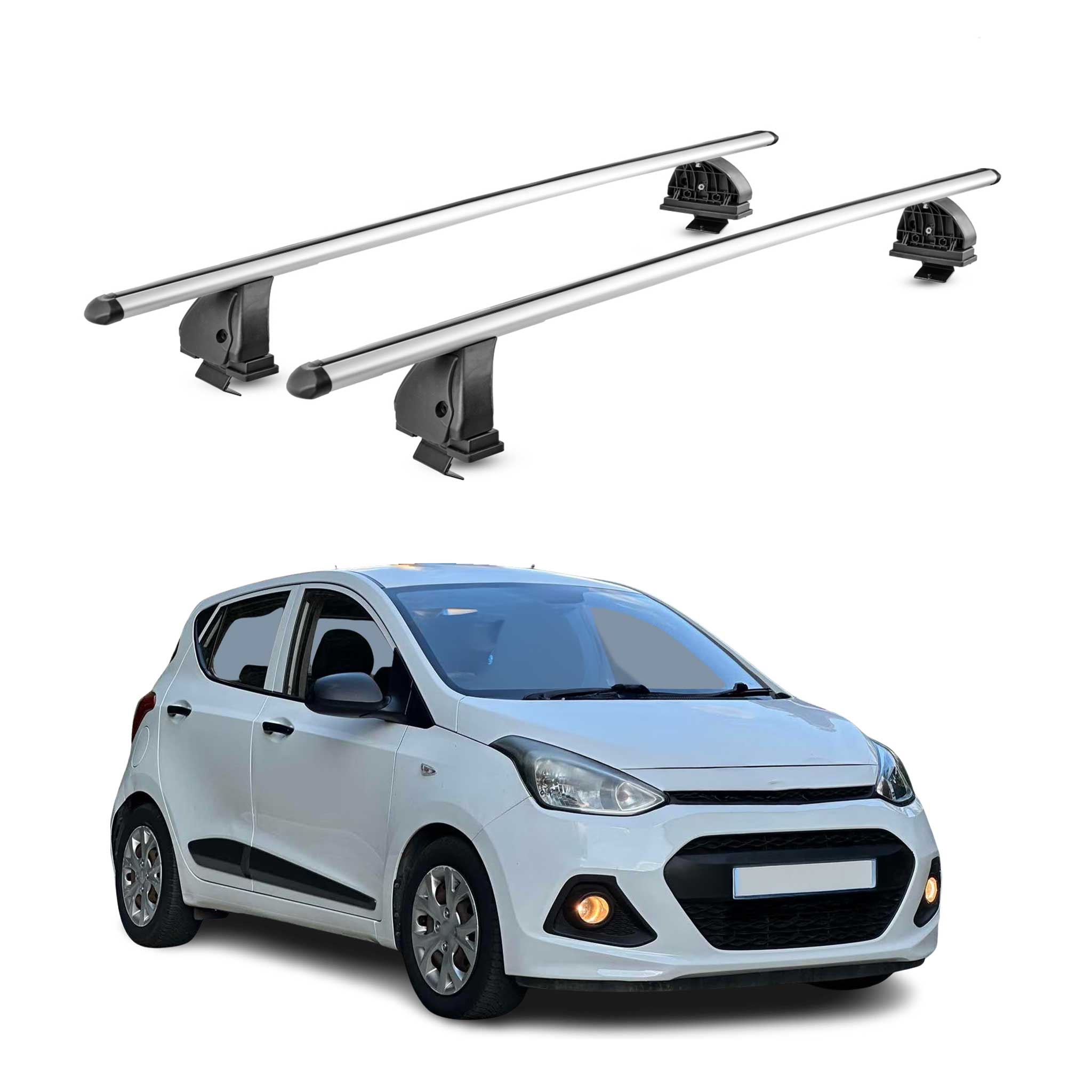Omac Aluminium Dachträger Querträger Für Hyundai I10 Ii Schrägheck 2014-2019 – Tüv / Din 75302:2019 – Abschließbar – T-nut – Max. 75 Kg – 2 Stangen – Silber
