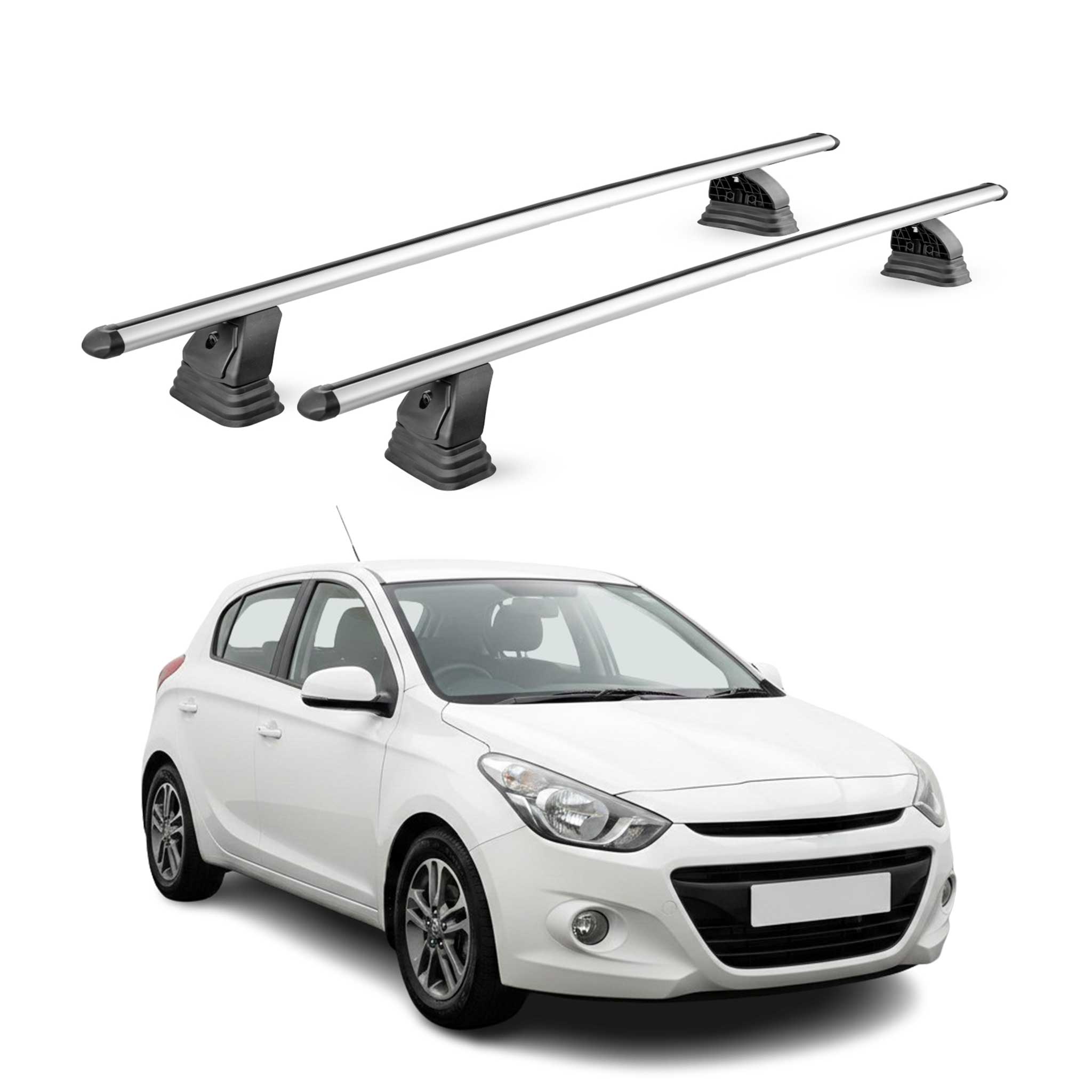 Omac Aluminium Dachträger Querträger Für Hyundai I20 Ii 2014-2020 5tür – Tüv / Din 75302:2019 – Abschließbar – T-nut – Max. 75 Kg – 2 Stangen – Silber