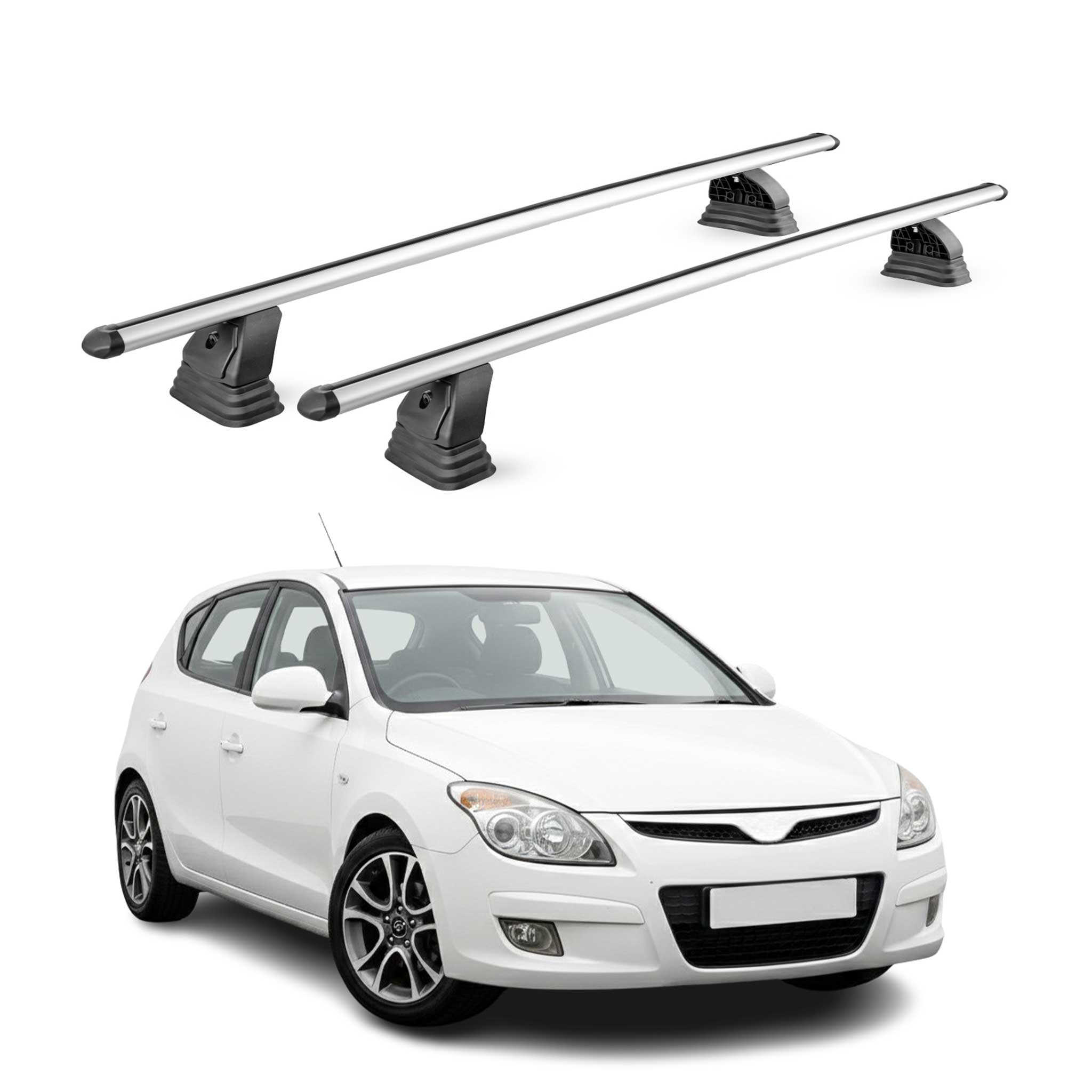 Omac Aluminium Dachträger Querträger Für Hyundai I30 I 2007-2012 – Tüv / Din 75302:2019 – Abschließbar – T-nut – Max. 75 Kg – 2 Stangen – Silber