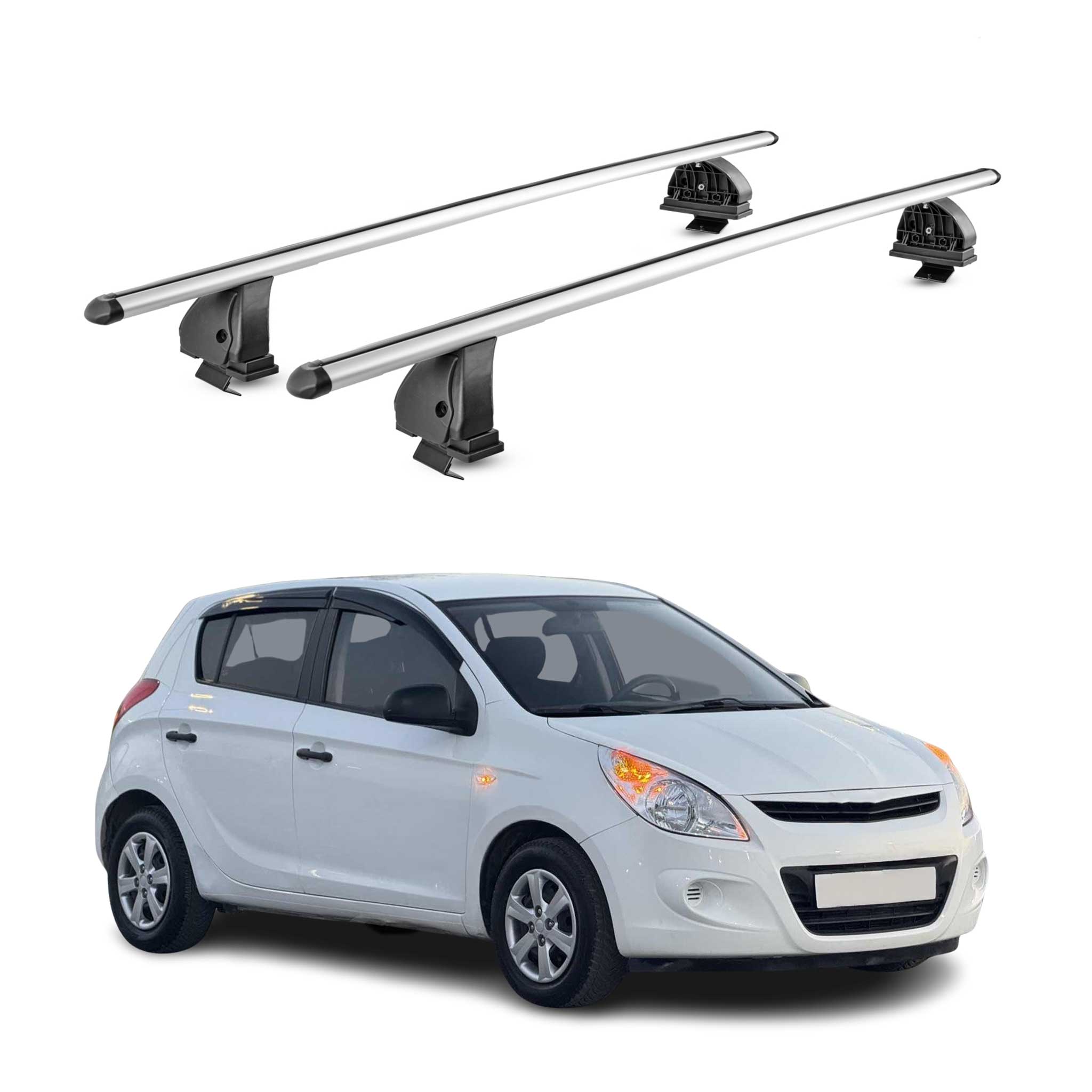 Omac Aluminium Dachträger Querträger Für Hyundai I20 I 2009-2014 5tür – Tüv / Din 75302:2019 – Abschließbar – T-nut – Max. 75 Kg – 2 Stangen – Silber