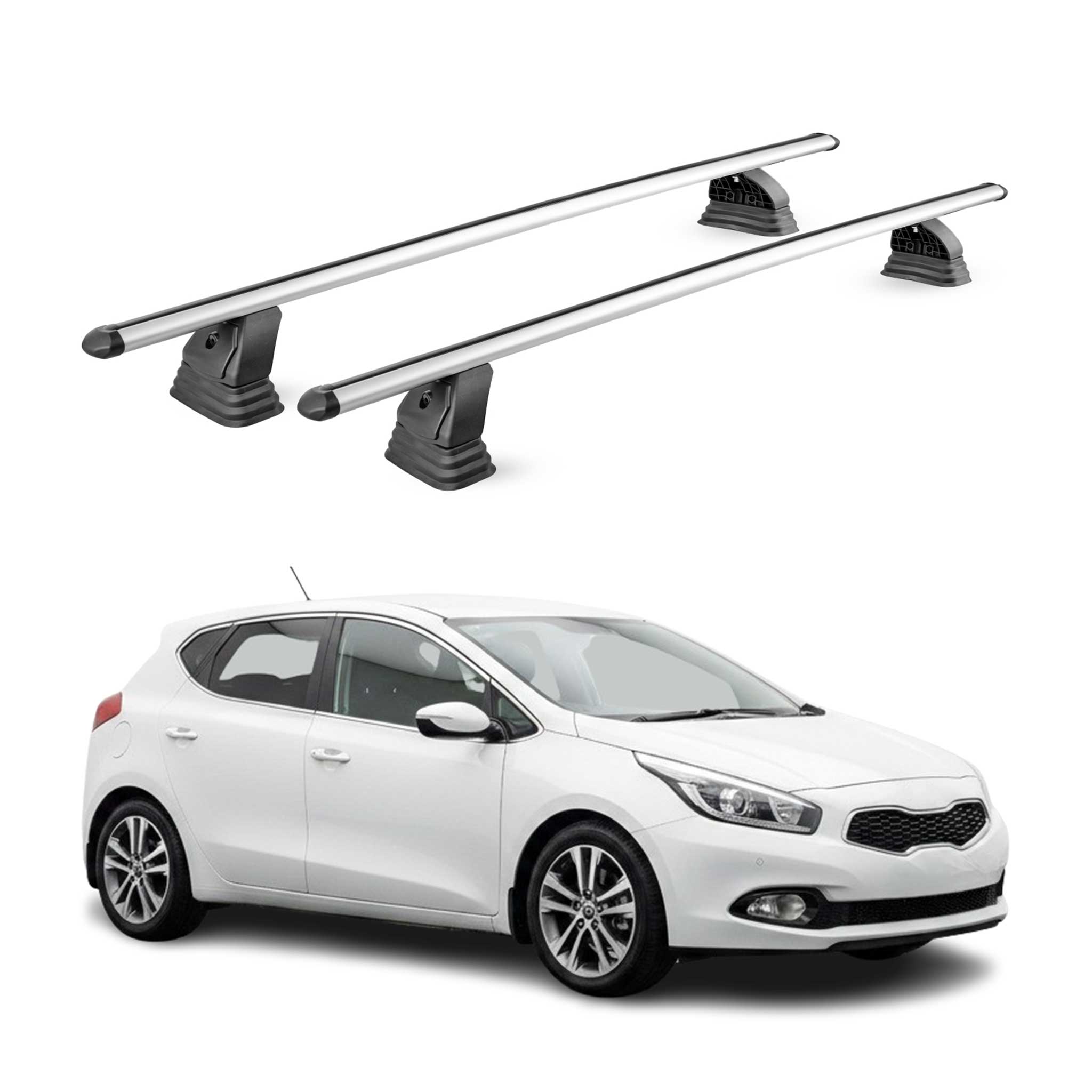 Omac Aluminium Dachträger Querträger Für Kia Cee'd Ii 2012-2018 – Tüv / Din 75302:2019 – Abschließbar – T-nut – Max. 75 Kg – 2 Stangen – Silber