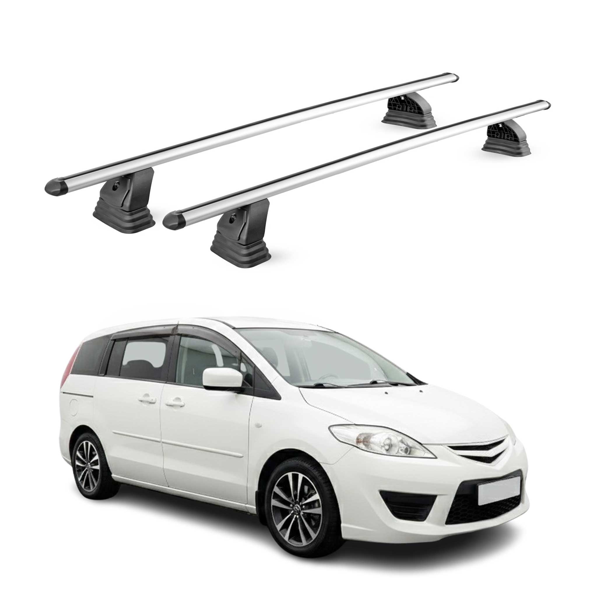 Omac Aluminium Dachträger Querträger Für Mazda 5 2005-2015 – Tüv / Din 75302:2019 – Abschließbar – T-nut – Max. 75 Kg – 2 Stangen – Silber
