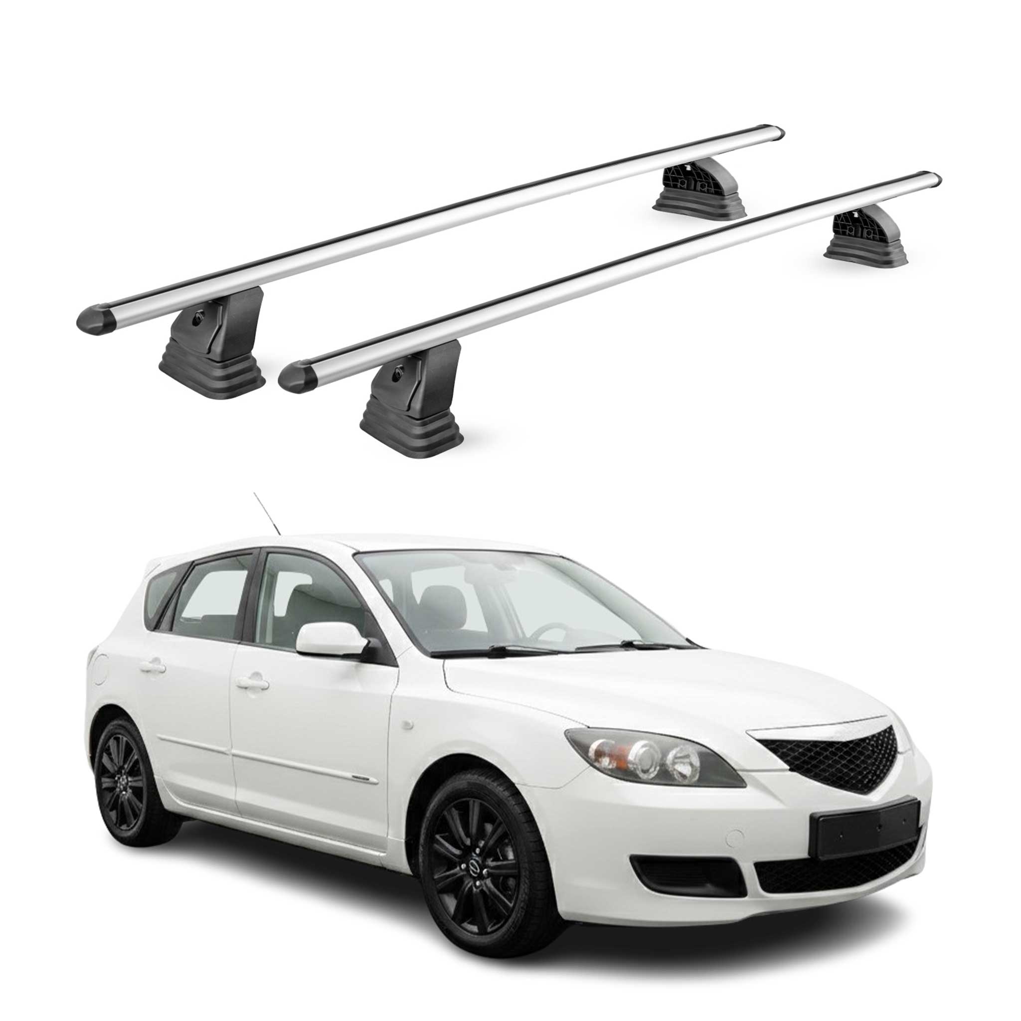 Omac Aluminium Dachträger Querträger Für Mazda 3 I 2004-2009 – Tüv / Din 75302:2019 – Abschließbar – T-nut – Max. 75 Kg – 2 Stangen – Silber