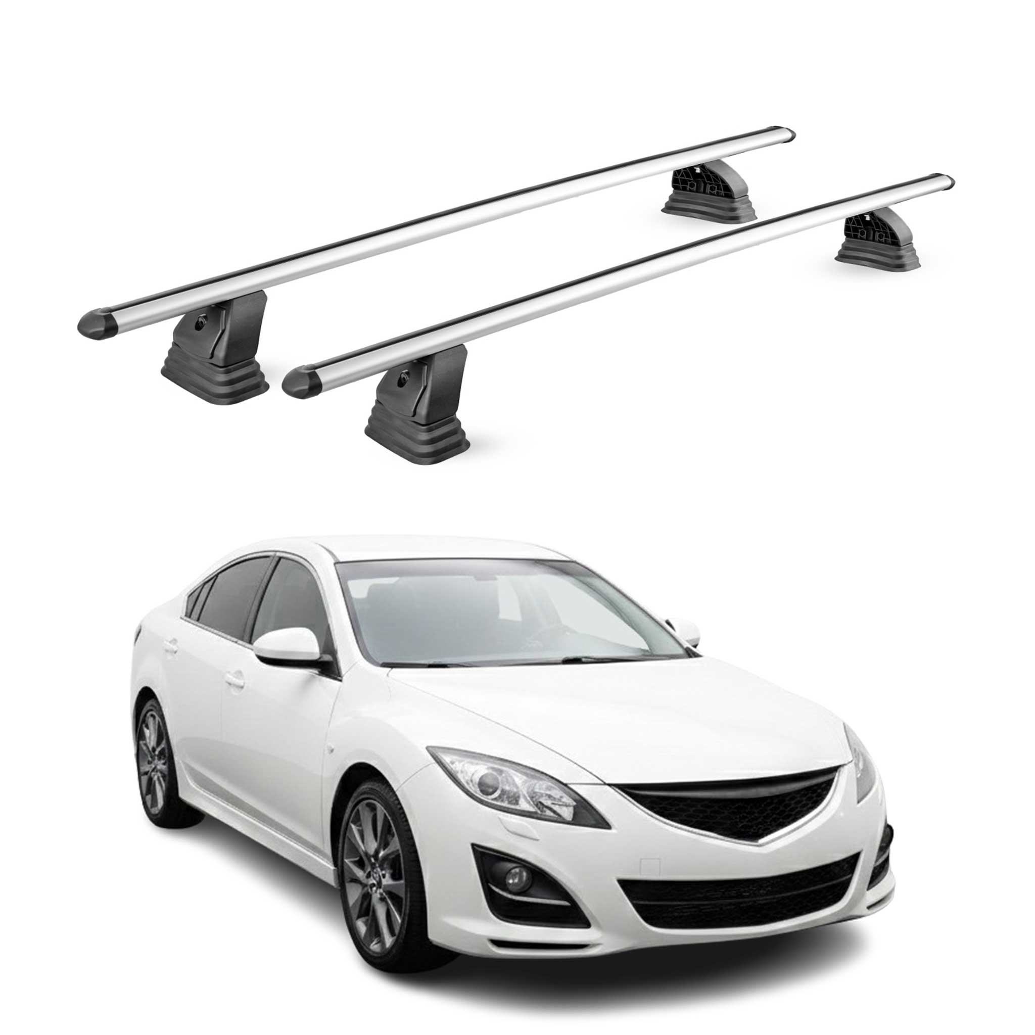Omac Aluminium Dachträger Querträger Für Mazda 6 Ii Limo 2007-2012 – Tüv / Din 75302:2019 – Abschließbar – T-nut – Max. 75 Kg – 2 Stangen – Silber