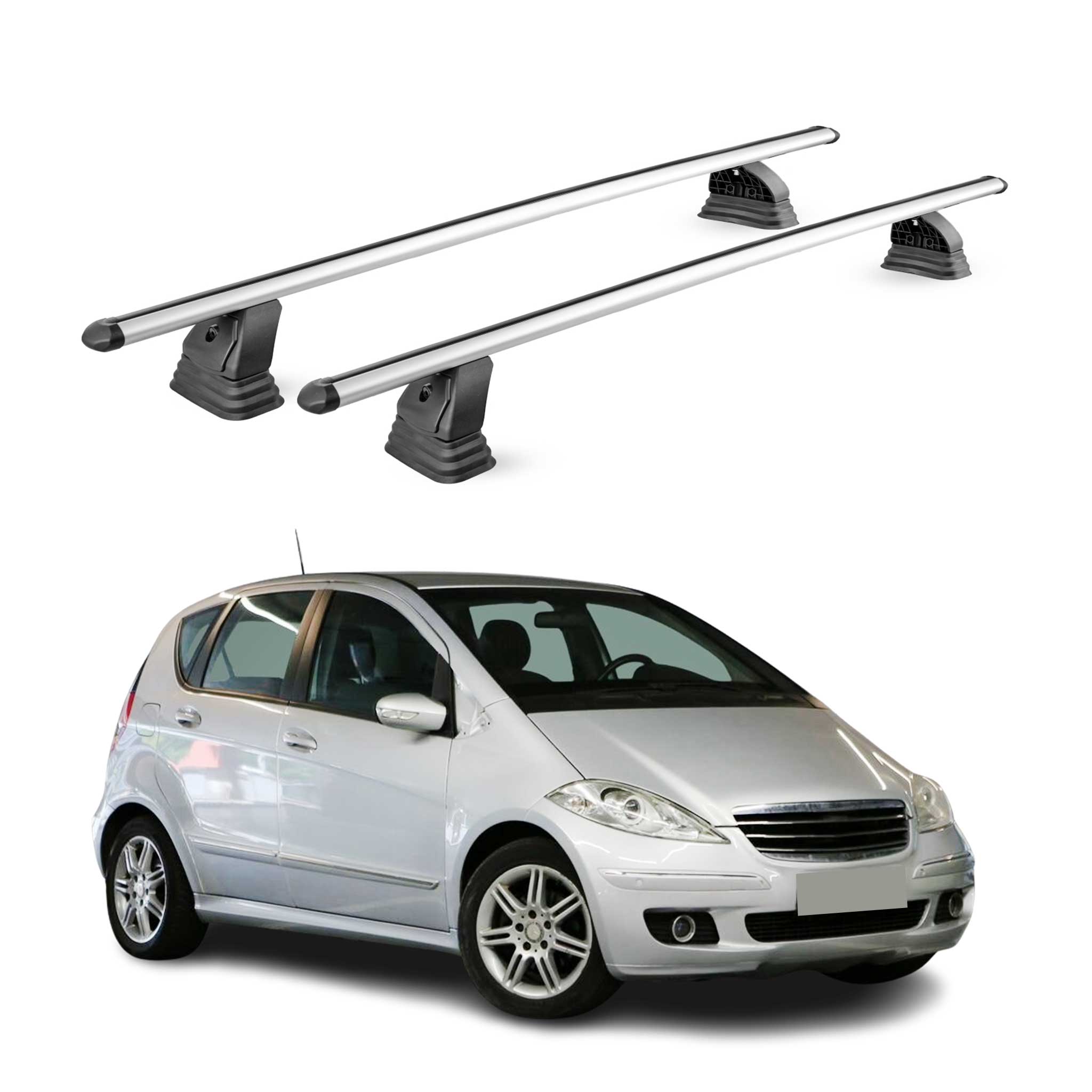 Omac Aluminium Dachträger Querträger Für Mercedes A Klasse W169 2004-2012 – Tüv / Din 75302:2019 – Abschließbar – T-nut – Max. 75 Kg – 2 Stangen – Silber