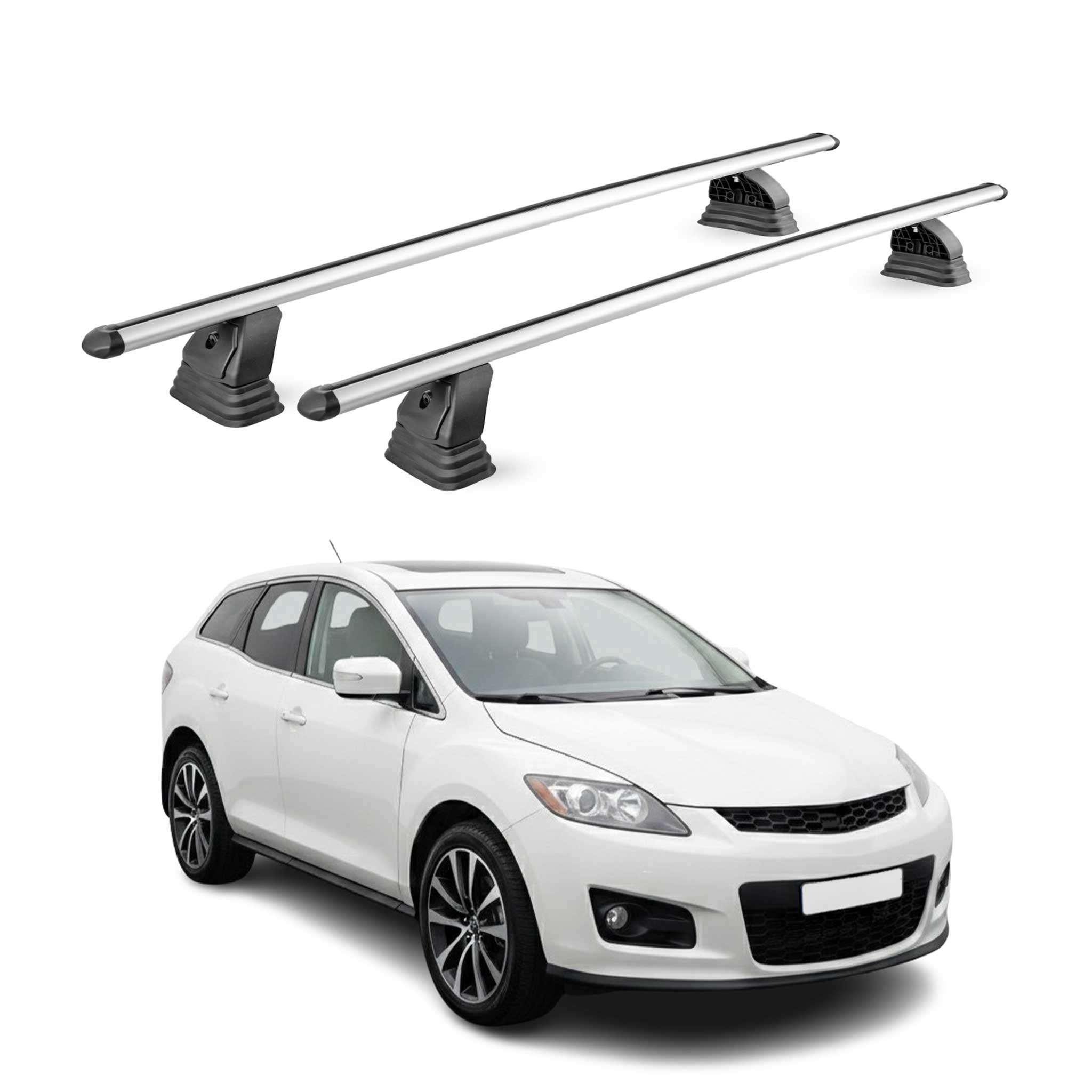 Omac Aluminium Dachträger Querträger Für Mazda Cx-7 2006-2012 – Tüv / Din 75302:2019 – Abschließbar – T-nut – Max. 75 Kg – 2 Stangen – Silber
