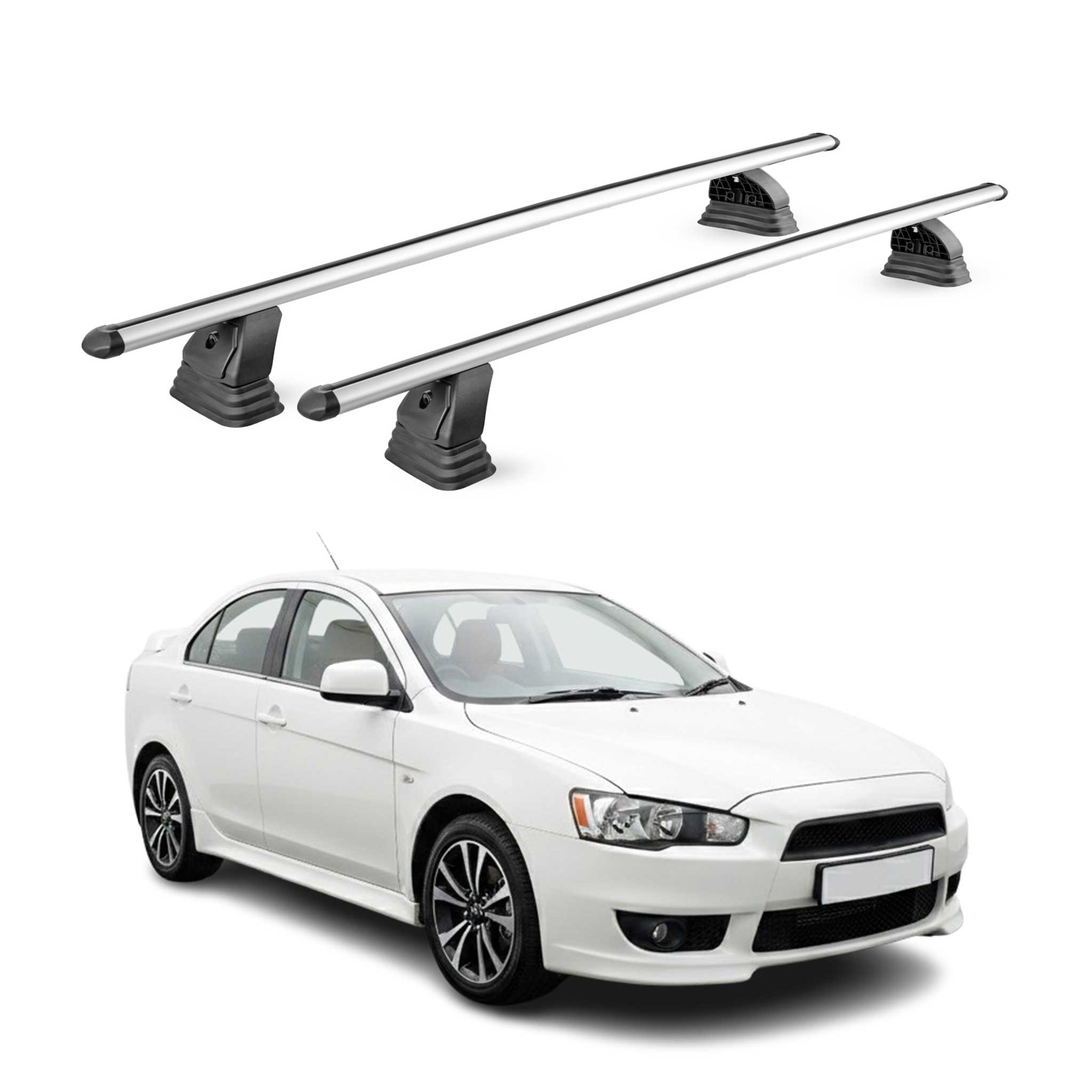 Omac Aluminium Dachträger Querträger Für Mitsubishi Lancer 2008-2020 – Tüv / Din 75302:2019 – Abschließbar – T-nut – Max. 75 Kg – 2 Stangen – Silber