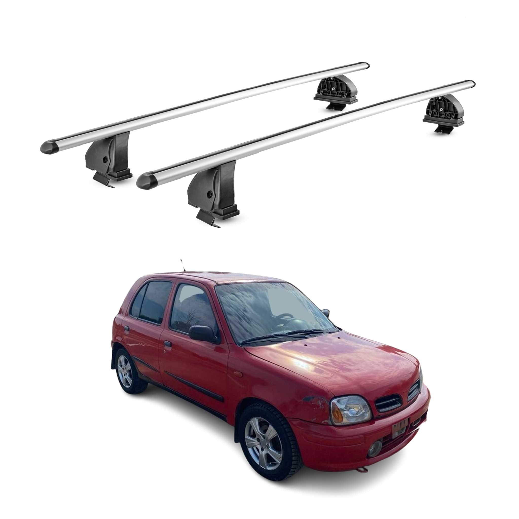 Omac Aluminium Dachträger Querträger Für Nissan Micra Ii 1992-2003 – Tüv / Din 75302:2019 – Abschließbar – T-nut – Max. 75 Kg – 2 Stangen – Silber