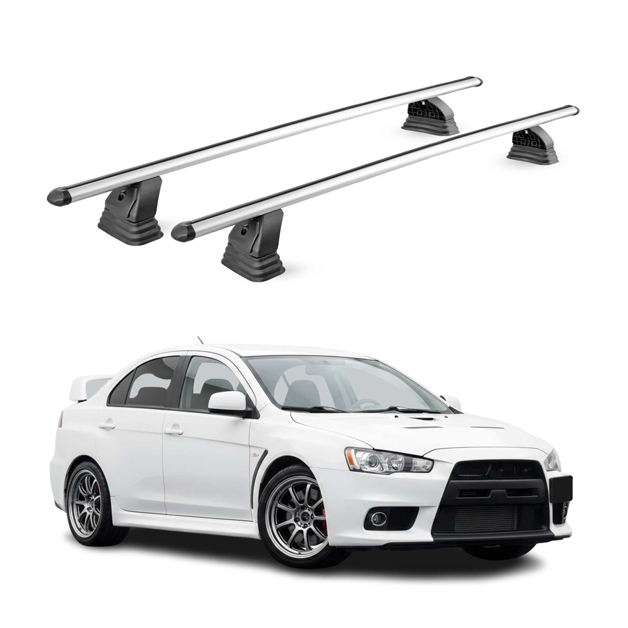 Omac Aluminium Dachträger Querträger Für Mitsubishi Lancer Evo 10 2008-2015 – Tüv / Din 75302:2019 – Abschließbar – T-nut – Max. 75 Kg – 2 Stangen – Silber