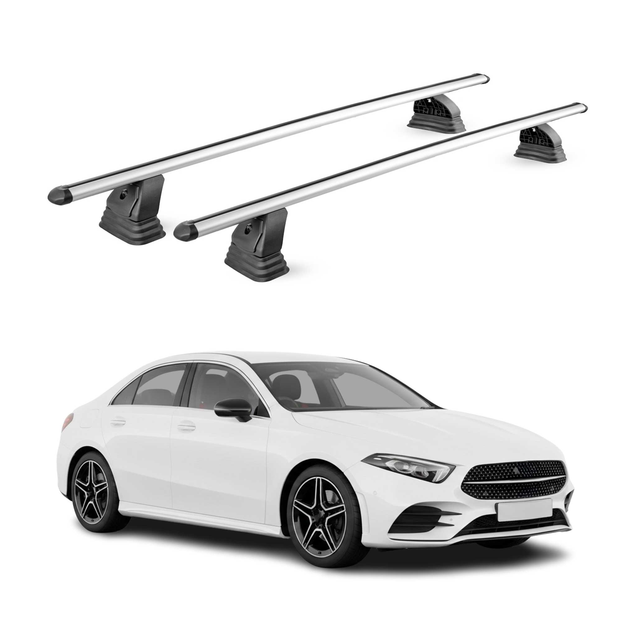 Omac Aluminium Dachträger Querträger Für Mercedes A Klasse Limo V177 2019-2026 – Tüv / Din 75302:2019 – Abschließbar – T-nut – Max. 75 Kg – 2 Stangen – Silber