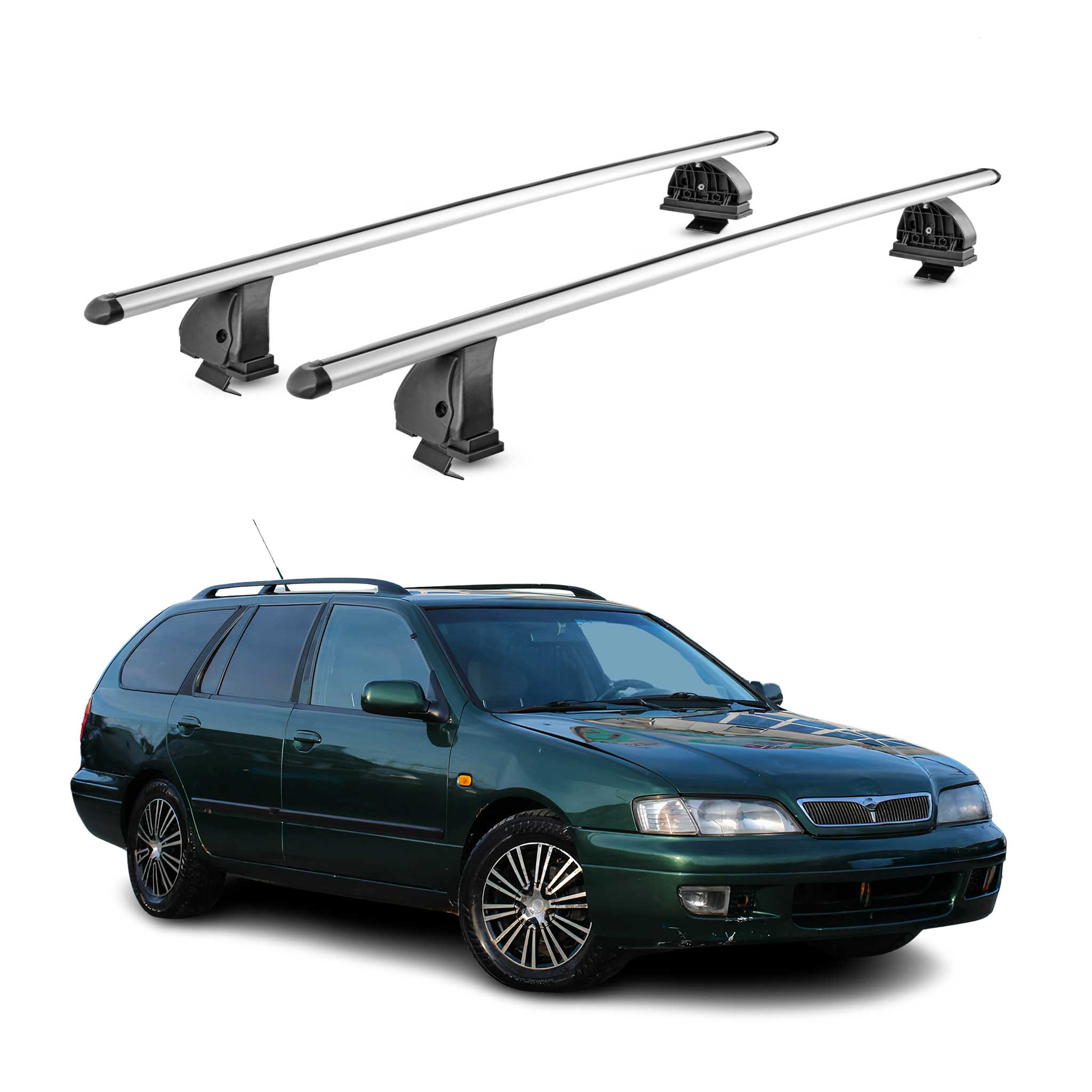 Omac Aluminium Dachträger Querträger Für Nissan Primera I Schrägheck Kombi 1990-1996 – Tüv / Din 75302:2019 – Abschließbar – T-nut – Max. 75 Kg – 2 Stangen – Silber