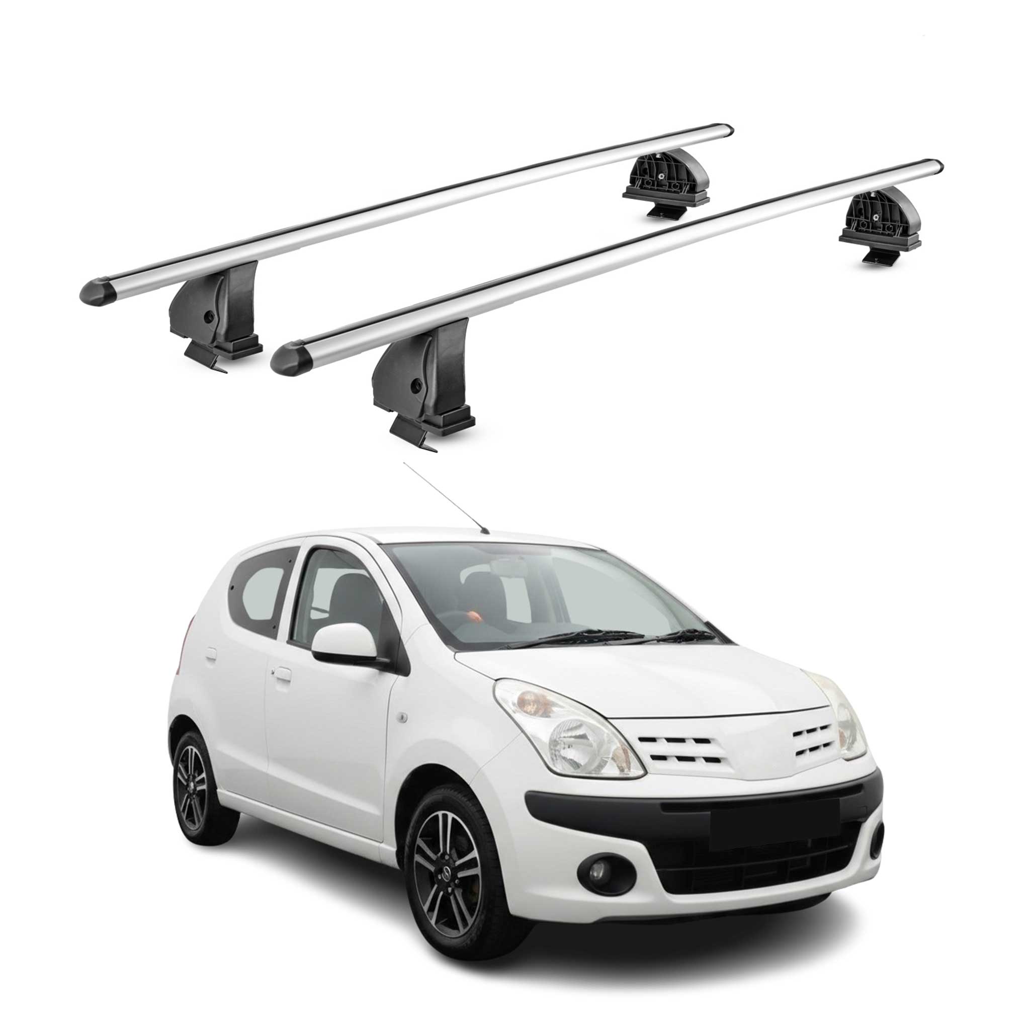 Omac Aluminium Dachträger Querträger Für Nissan Pixo 2009-2013 – Tüv / Din 75302:2019 – Abschließbar – T-nut – Max. 75 Kg – 2 Stangen – Silber