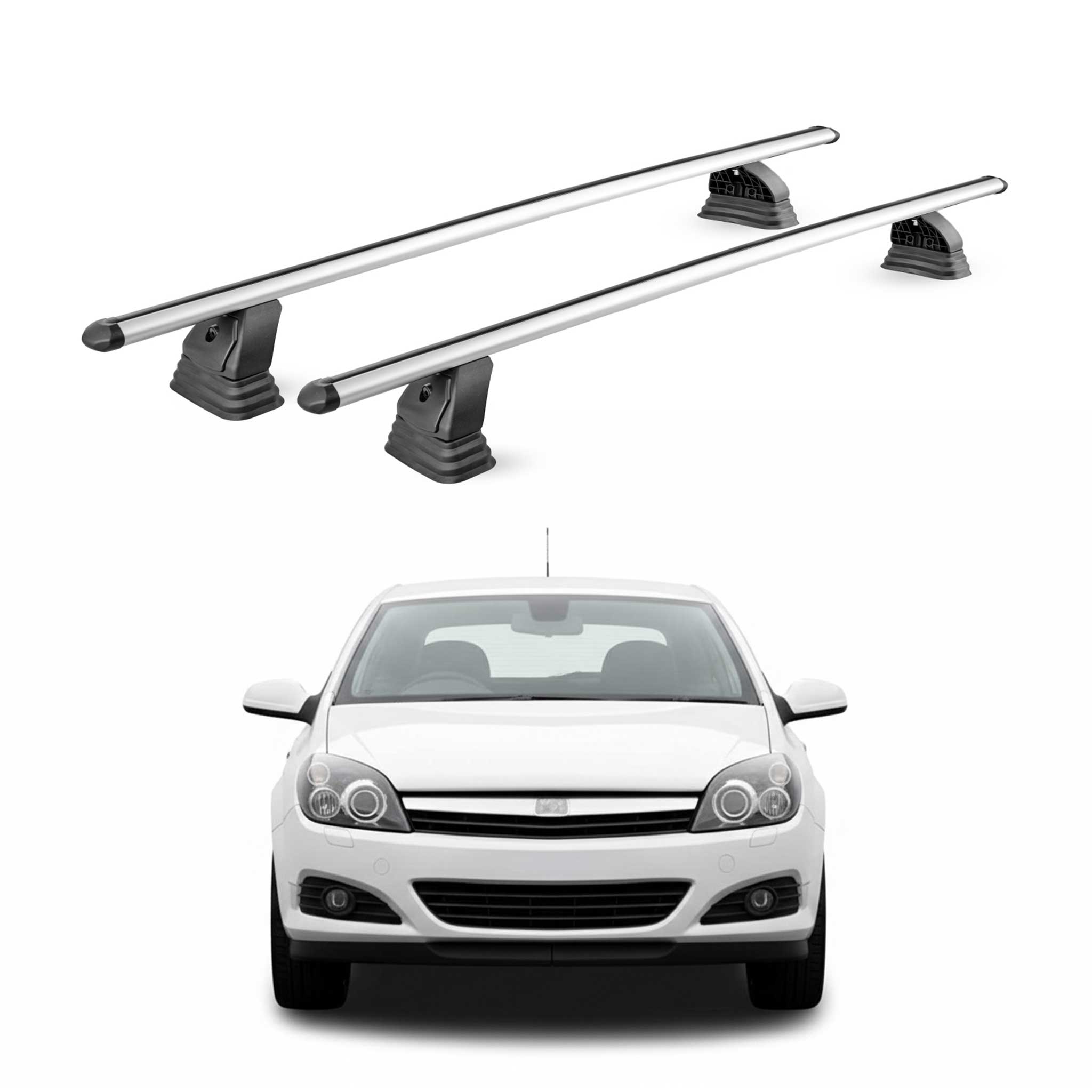 Omac Aluminium Dachträger Querträger Für Opel Astra H Schrägheck Kombi Limo 2004-2009 – Tüv / Din 75302:2019 – Abschließbar – T-nut – Max. 75 Kg – 2 Stangen – Silber