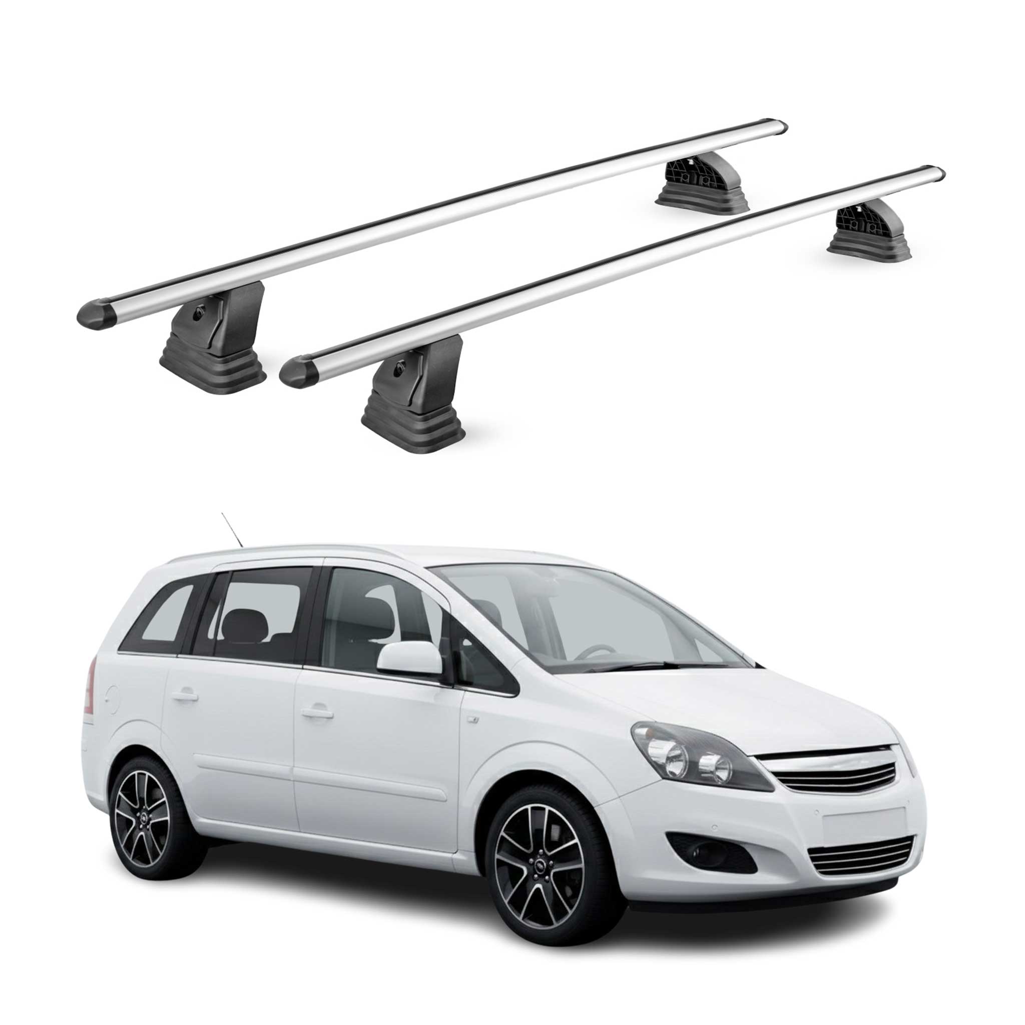 Omac Aluminium Dachträger Querträger Für Opel Zafira B Cosmo 2007-2014 – Tüv / Din 75302:2019 – Abschließbar – T-nut – Max. 75 Kg – 2 Stangen – Silber