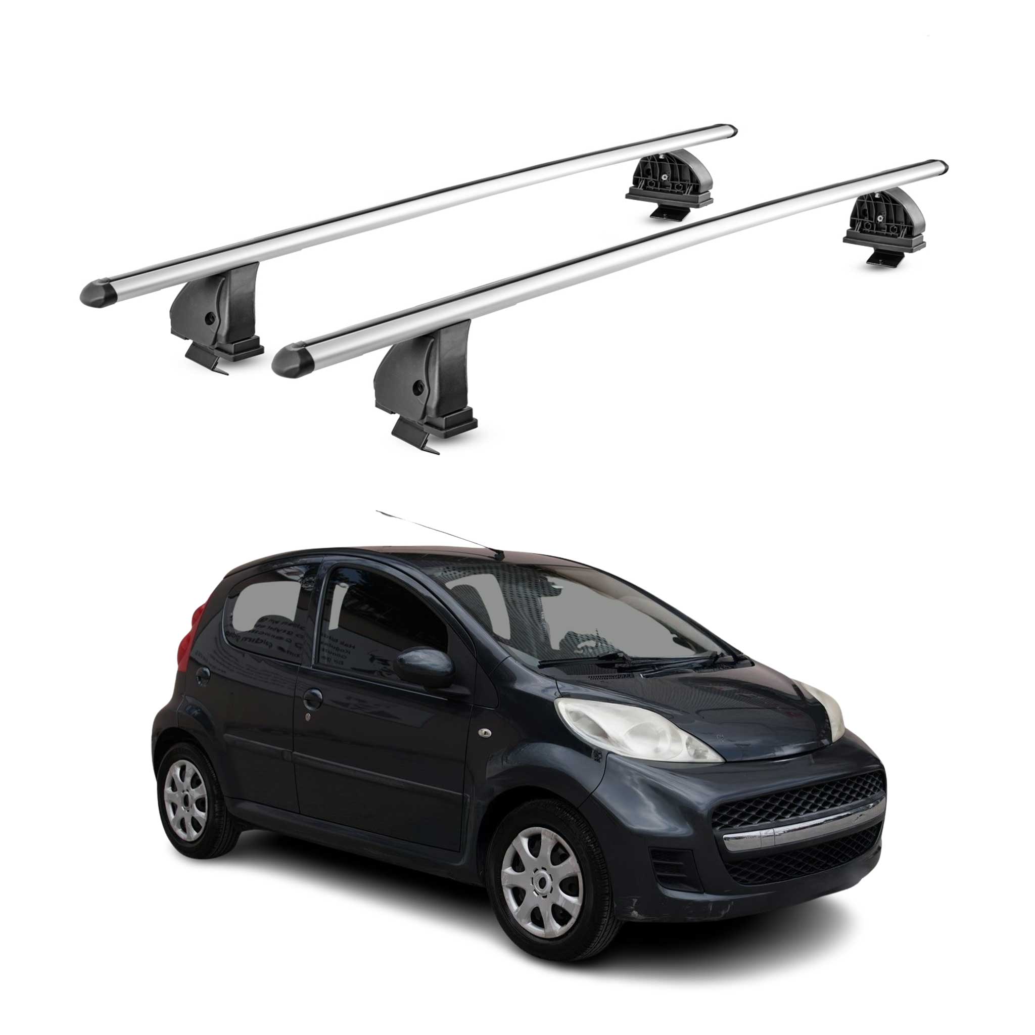 Omac Aluminium Dachträger Querträger Für Peugeot 107 2005-2014 5tür – Tüv / Din 75302:2019 – Abschließbar – T-nut – Max. 75 Kg – 2 Stangen – Silber