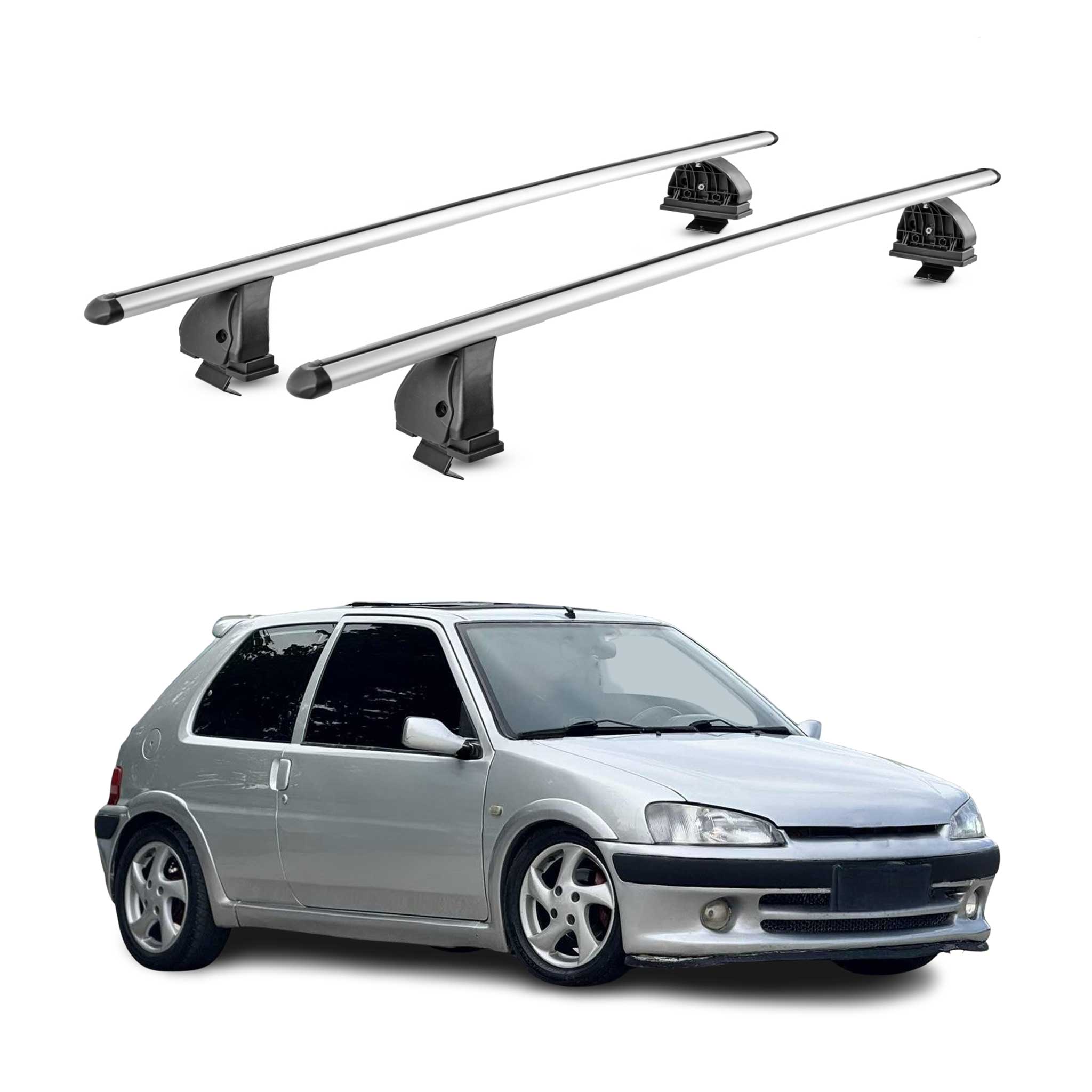 Omac Aluminium Dachträger Querträger Für Peugeot 106 1991-2003 5tür – Tüv / Din 75302:2019 – Abschließbar – T-nut – Max. 75 Kg – 2 Stangen – Silber