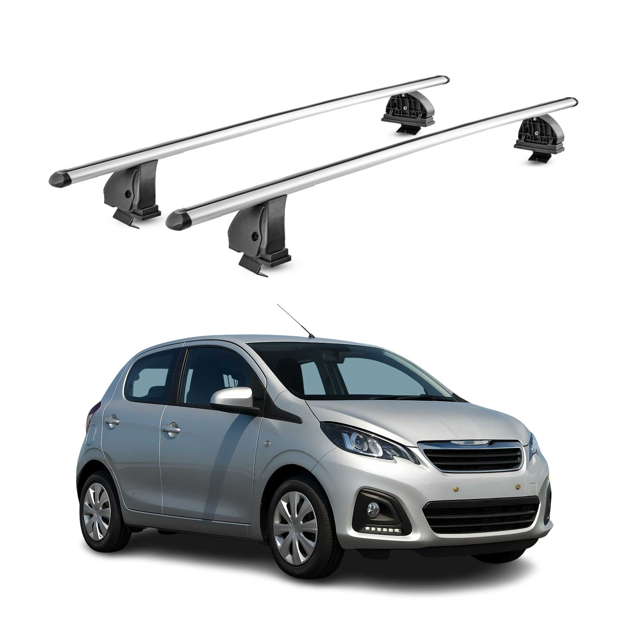 Omac Aluminium Dachträger Querträger Für Peugeot 108 2014-2021 5tür – Tüv / Din 75302:2019 – Abschließbar – T-nut – Max. 75 Kg – 2 Stangen – Silber